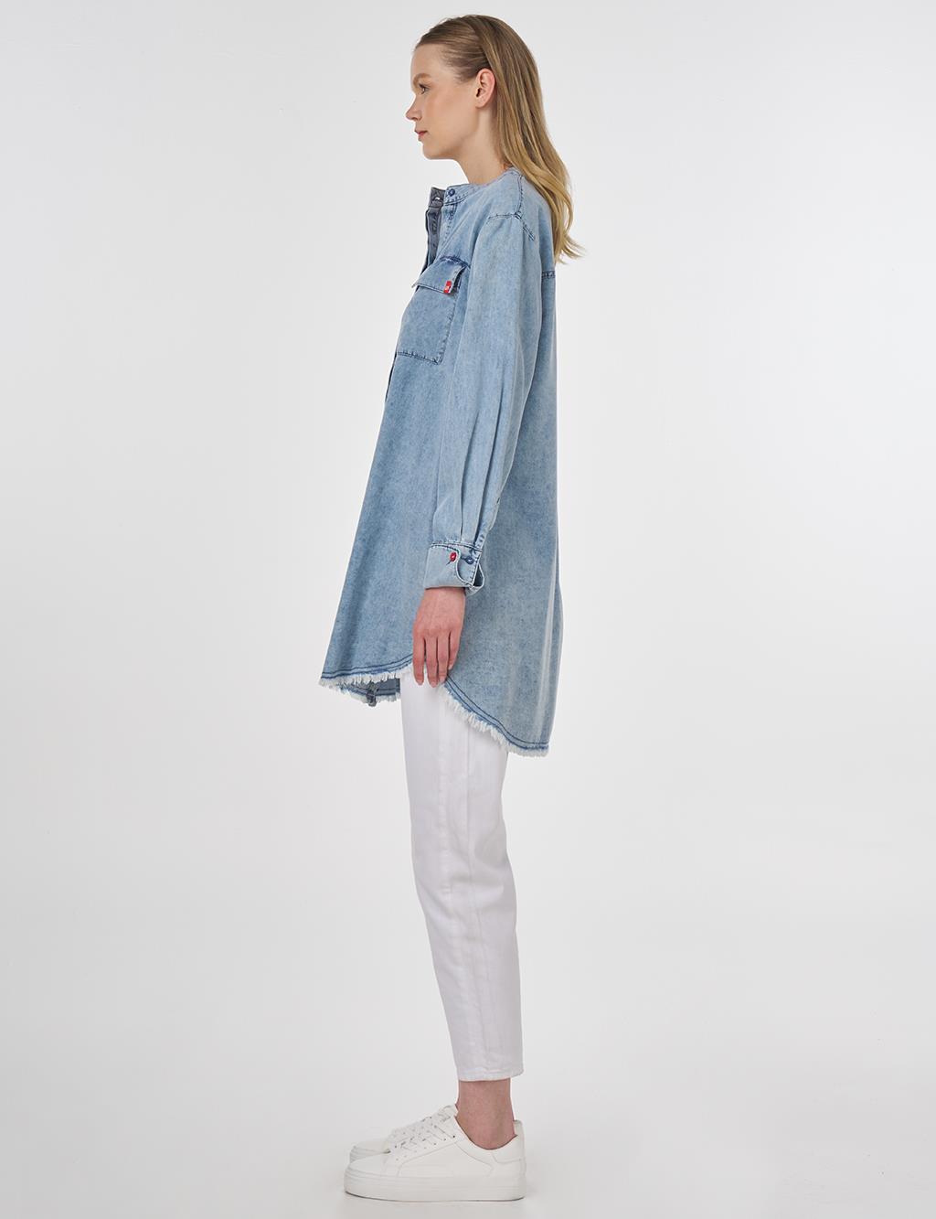 Mandarin Collar Lyocell Tunic Towel Washed
