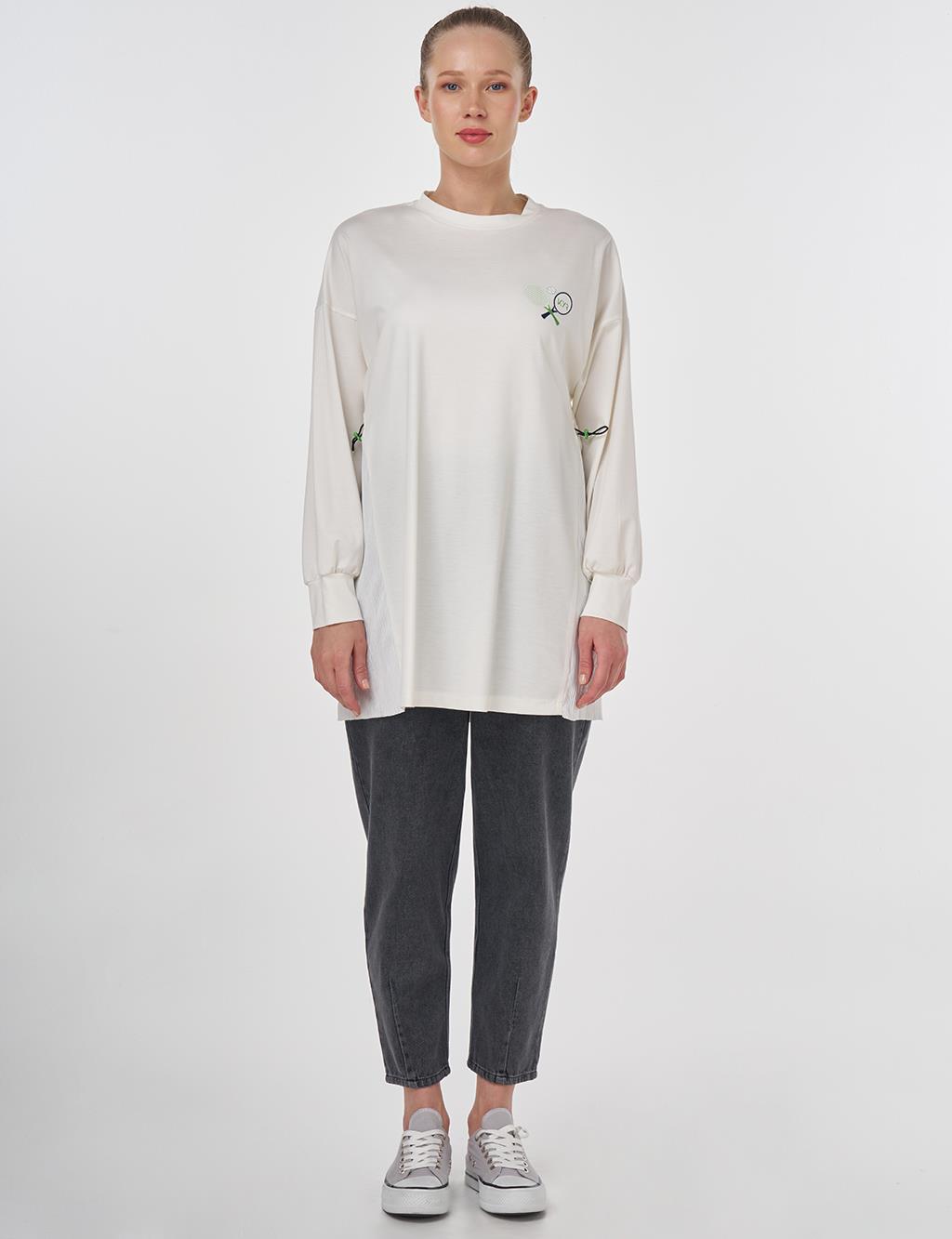 Graphic Printed Knit Sweatshirt Ecru 