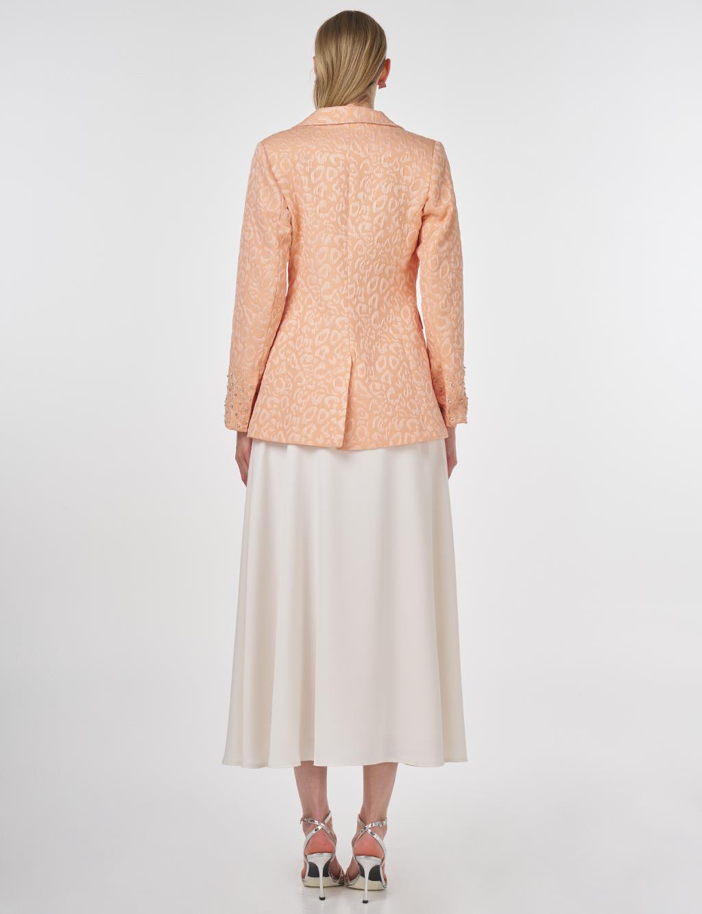 Stone-Embellished Jacquard Blazer Jacket Peach