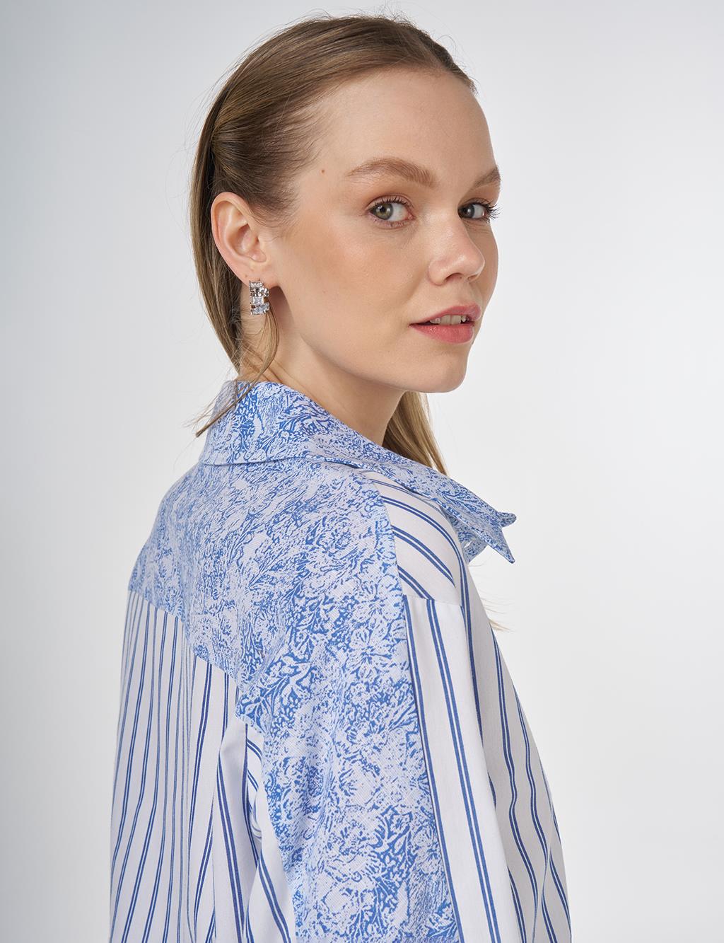 Fabric-Trimmed Striped Tunic Indigo 