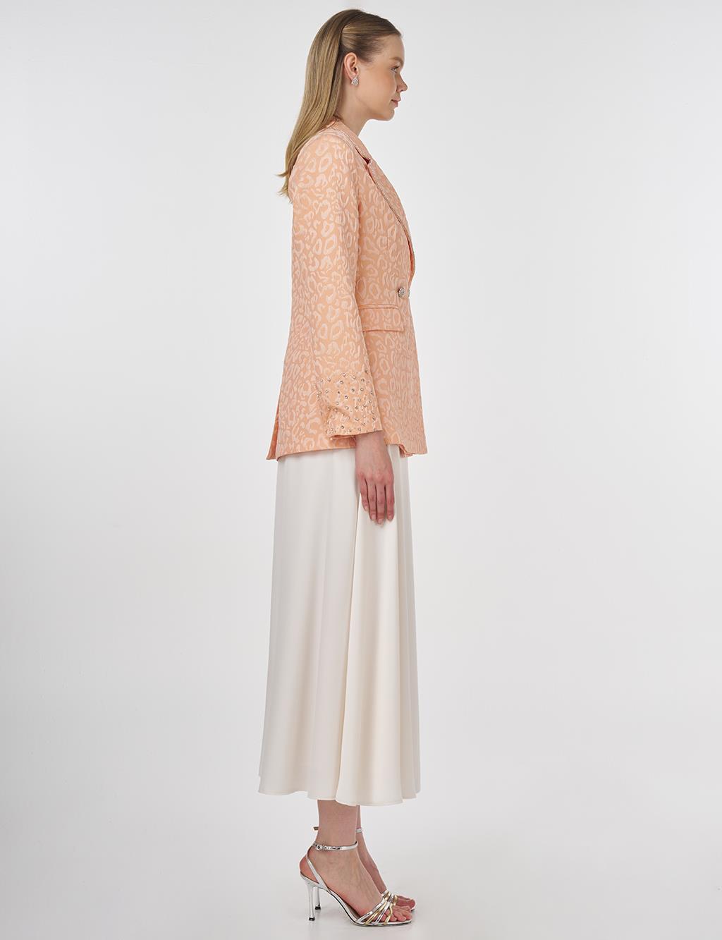 Stone-Embellished Jacquard Blazer Jacket Peach
