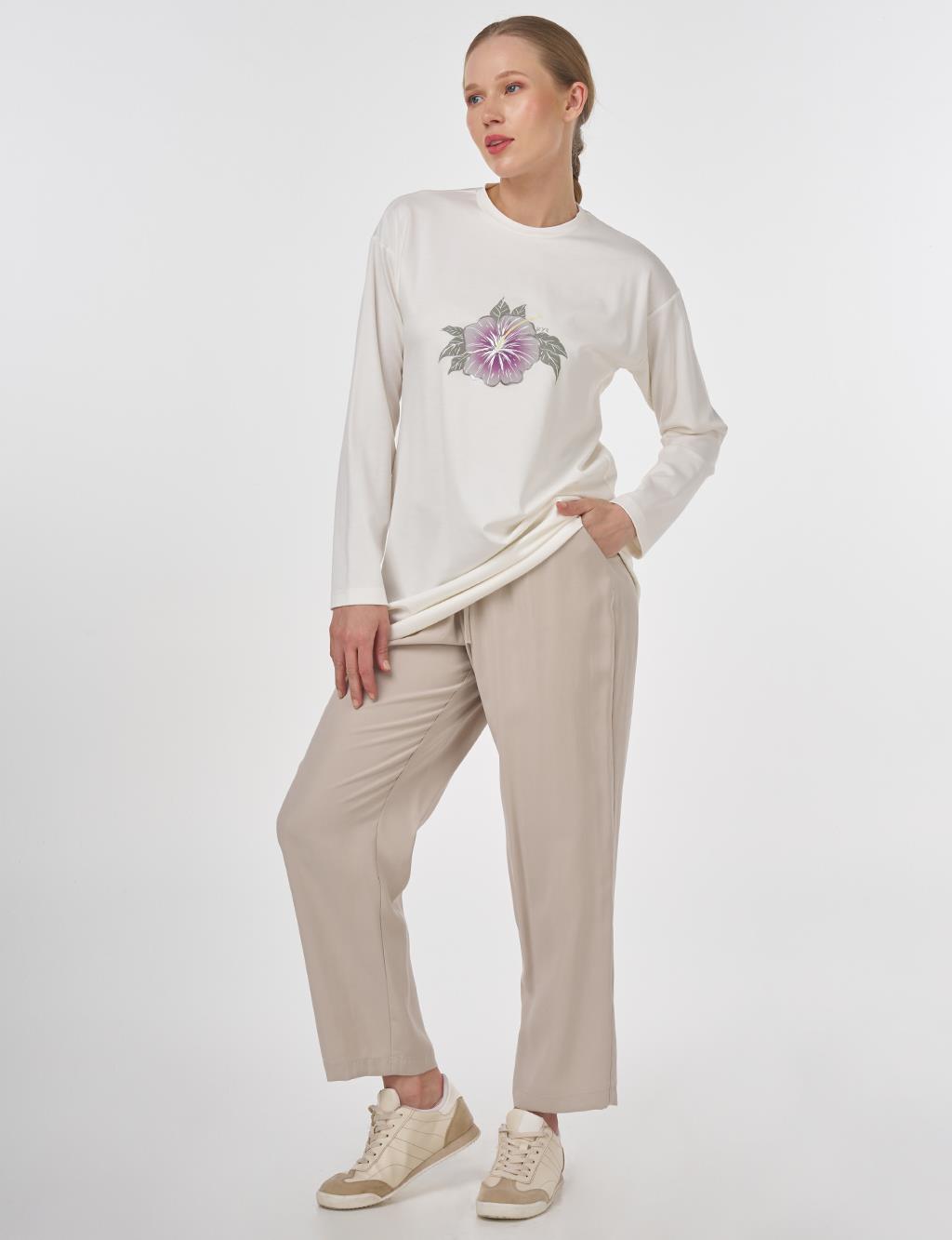 Crew Neck Jersey Blouse Ecru 