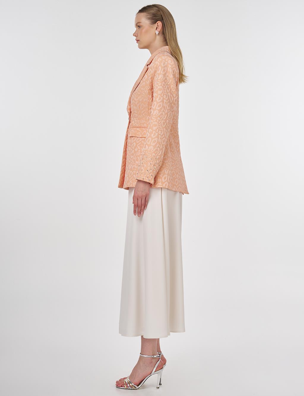 Stone-Embellished Jacquard Blazer Jacket Peach