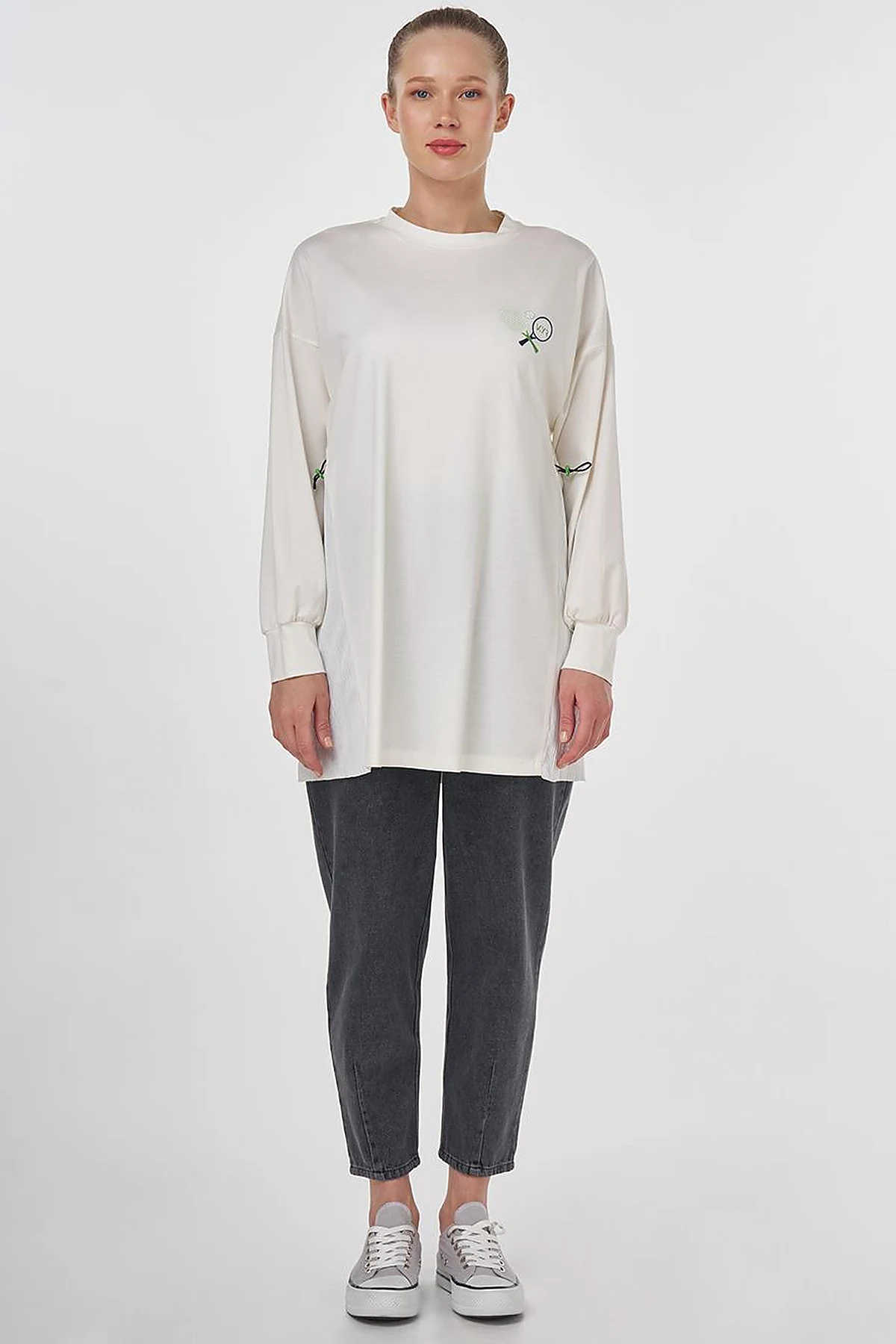 Graphic Printed Knit Sweatshirt Ecru 