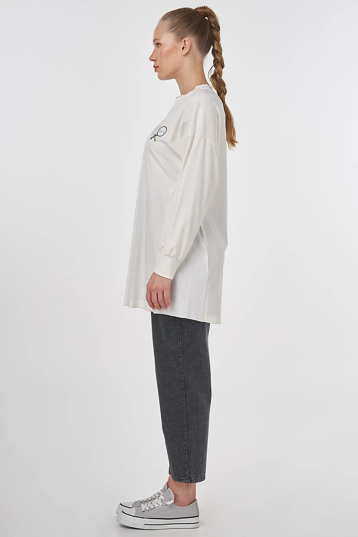 Graphic Printed Knit Sweatshirt Ecru 