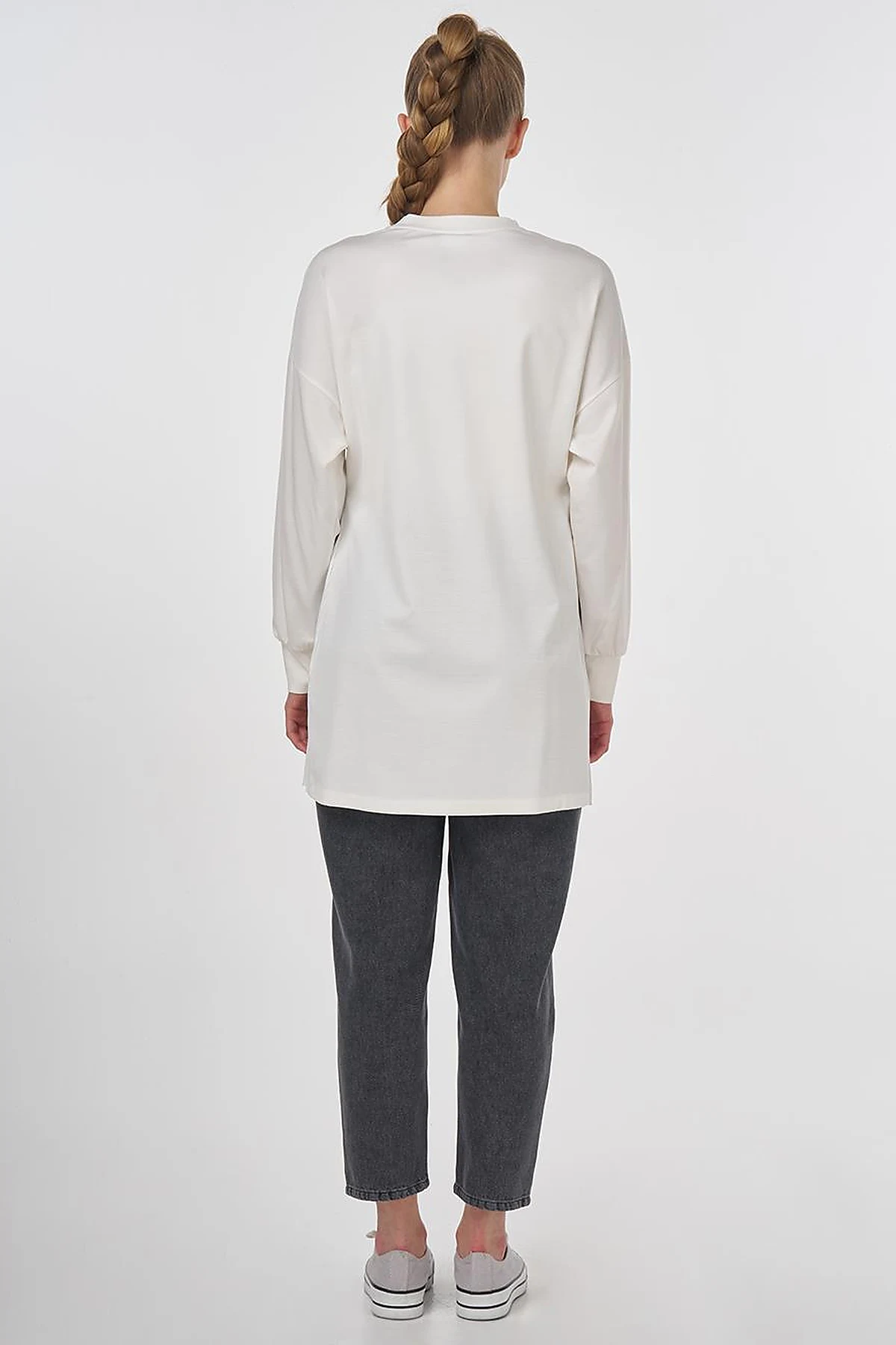 Graphic Printed Knit Sweatshirt Ecru 