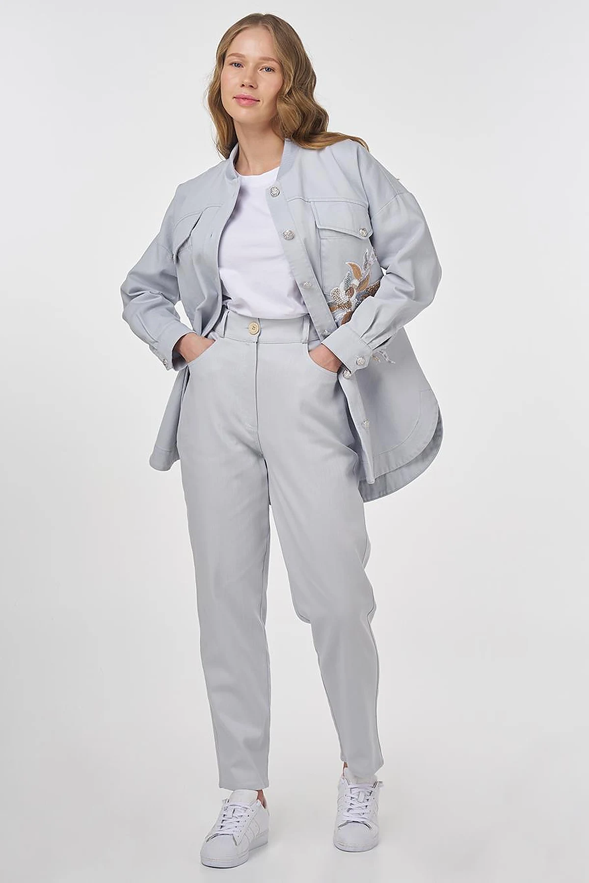 Carrot Cut Canvas Trousers Blue