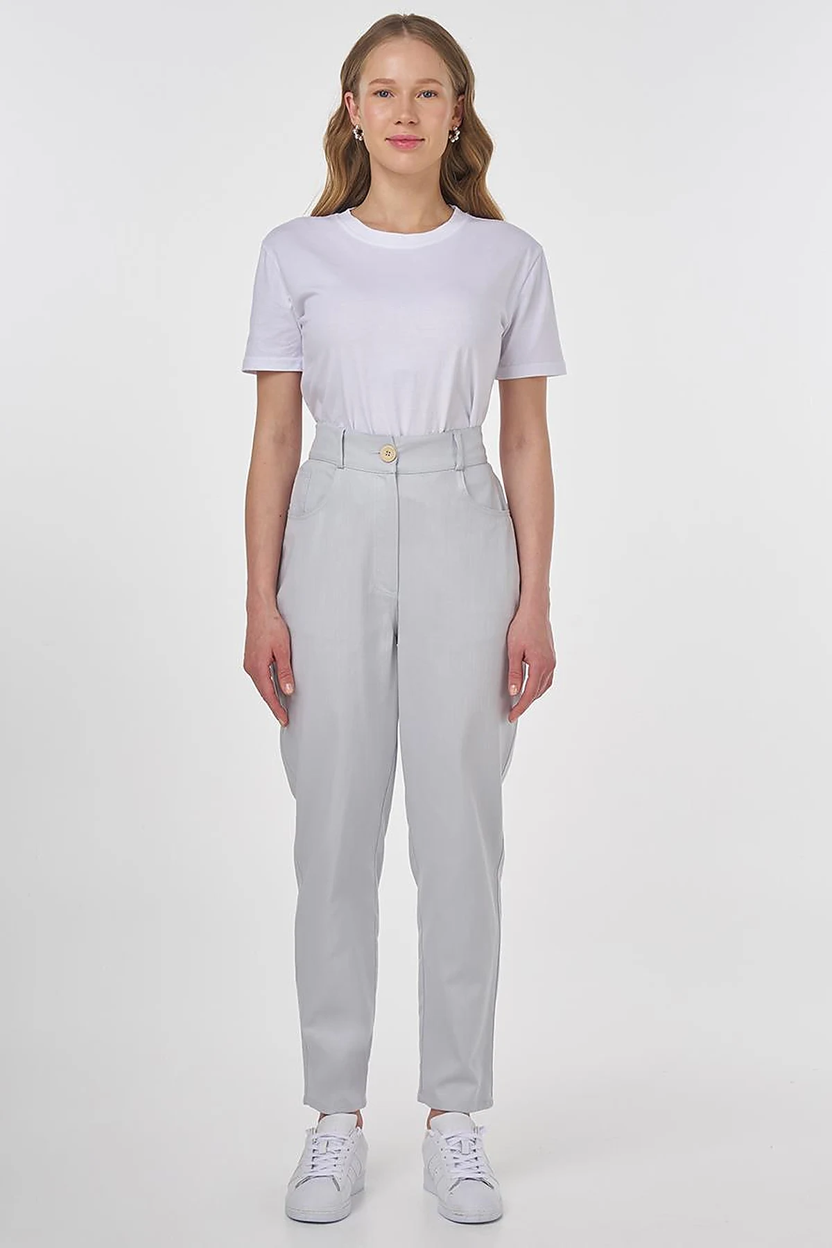Carrot Cut Canvas Trousers Blue
