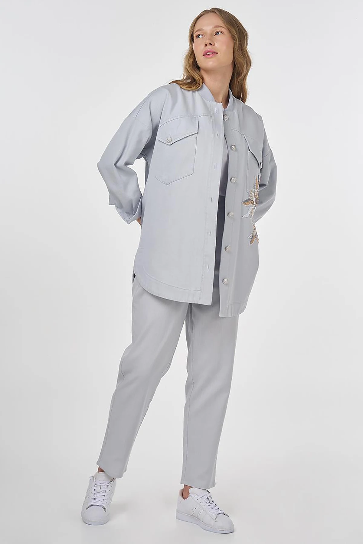 Embroidered Canvas Jacket Blue