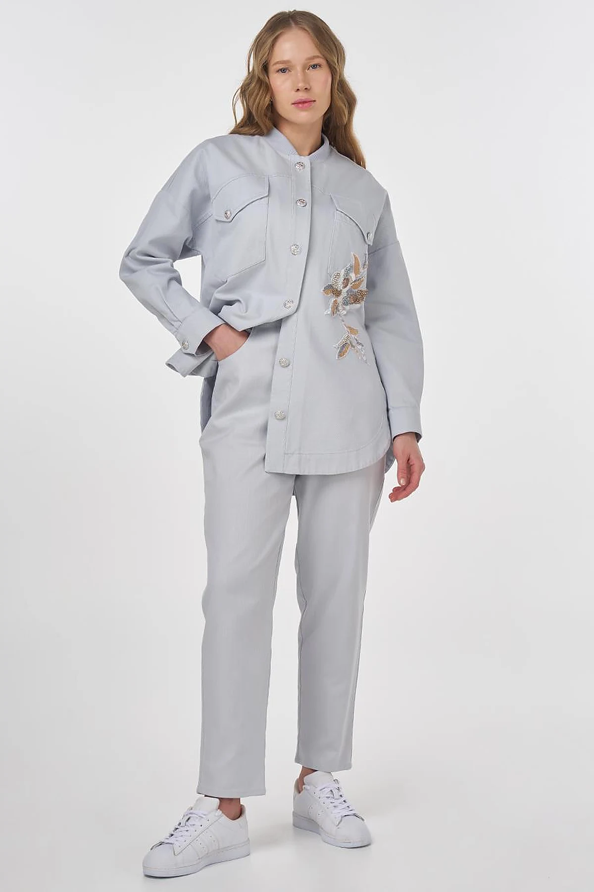 Embroidered Canvas Jacket Blue