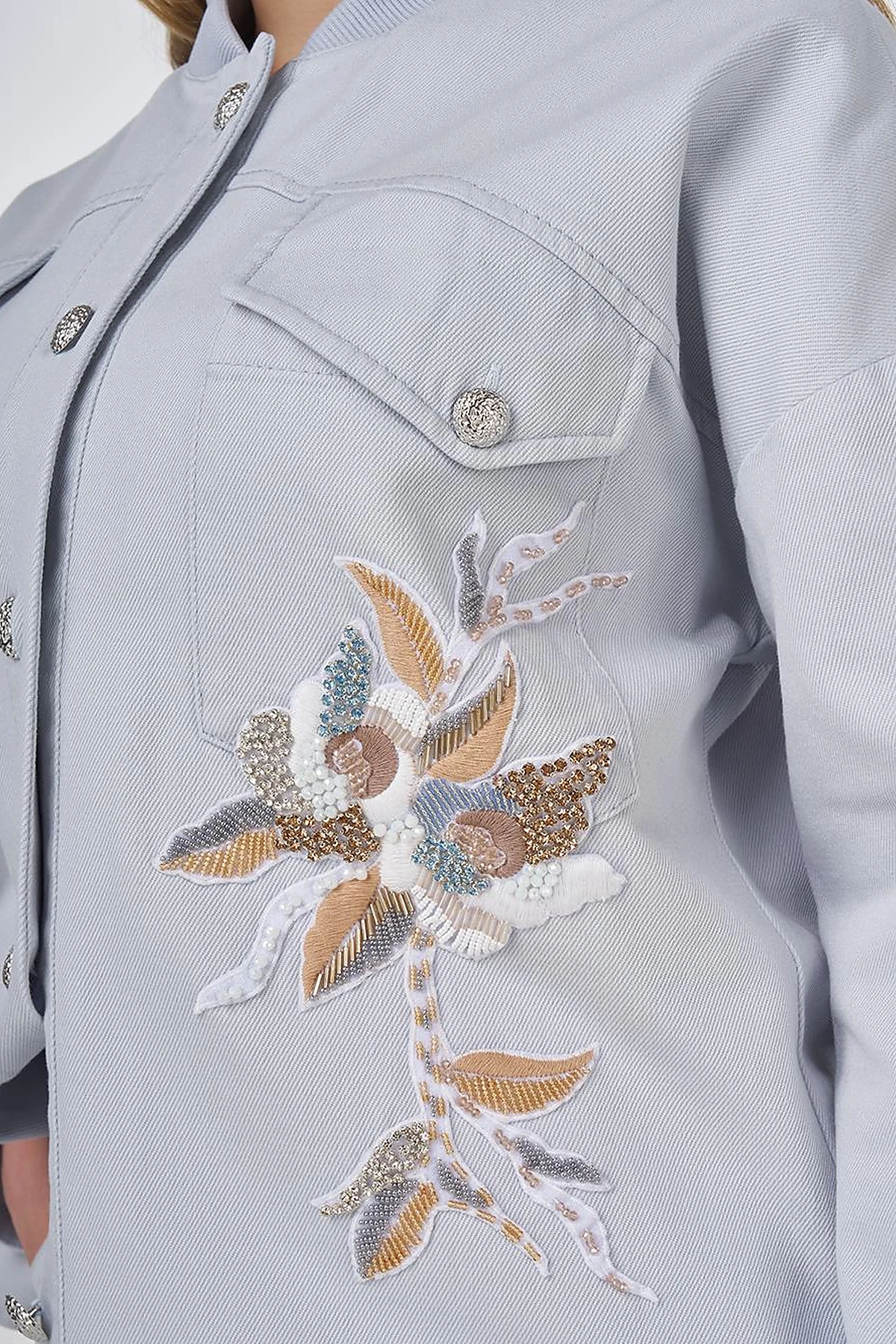 Embroidered Canvas Jacket Blue