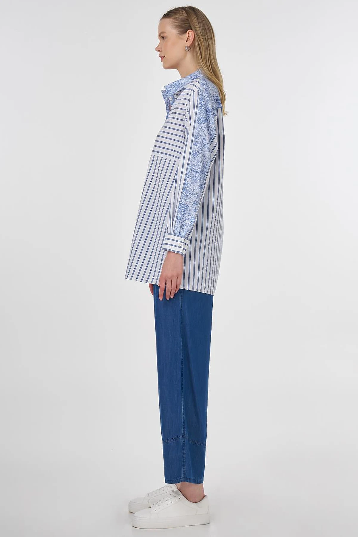 Fabric-Trimmed Striped Tunic Indigo 