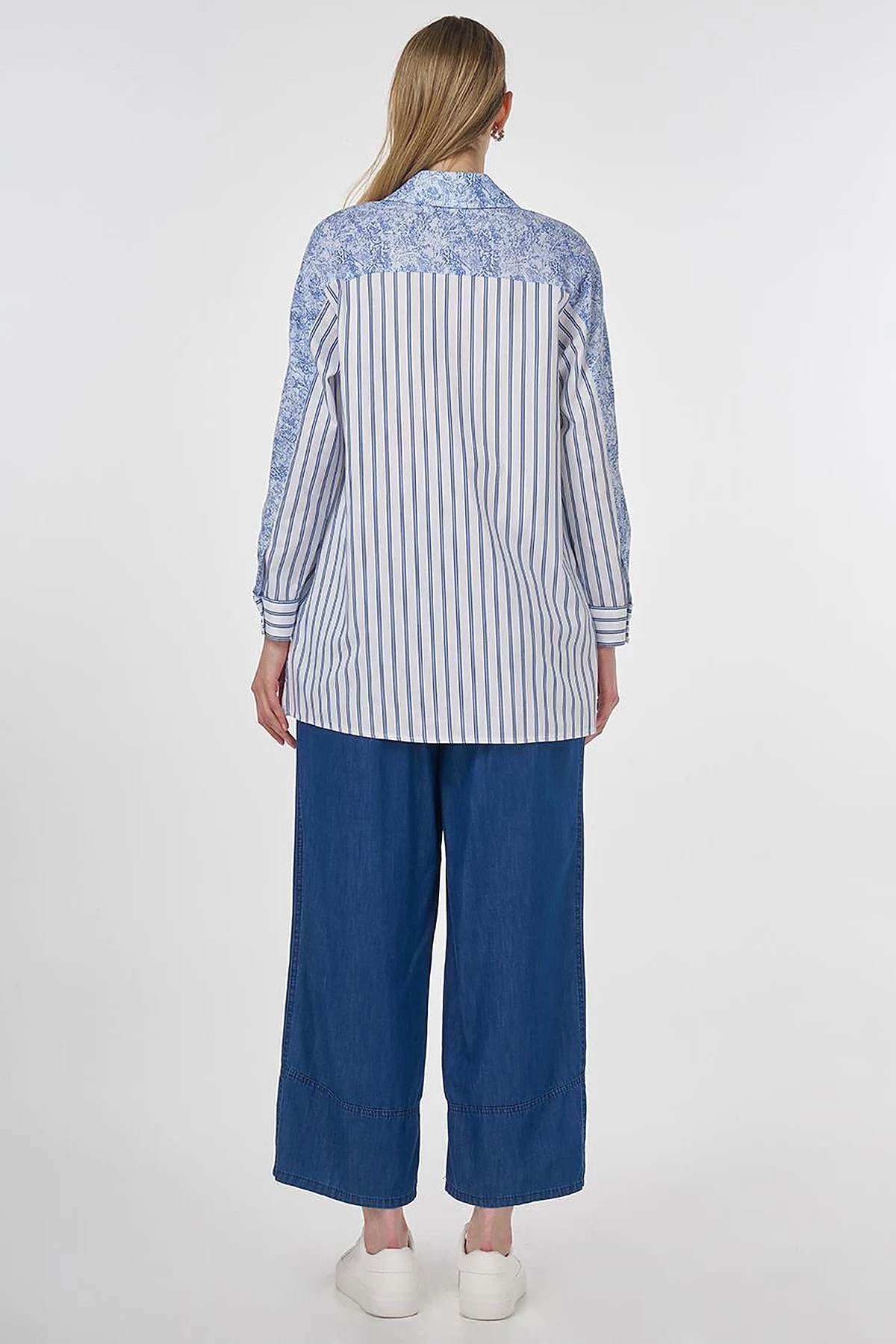 Fabric-Trimmed Striped Tunic Indigo 