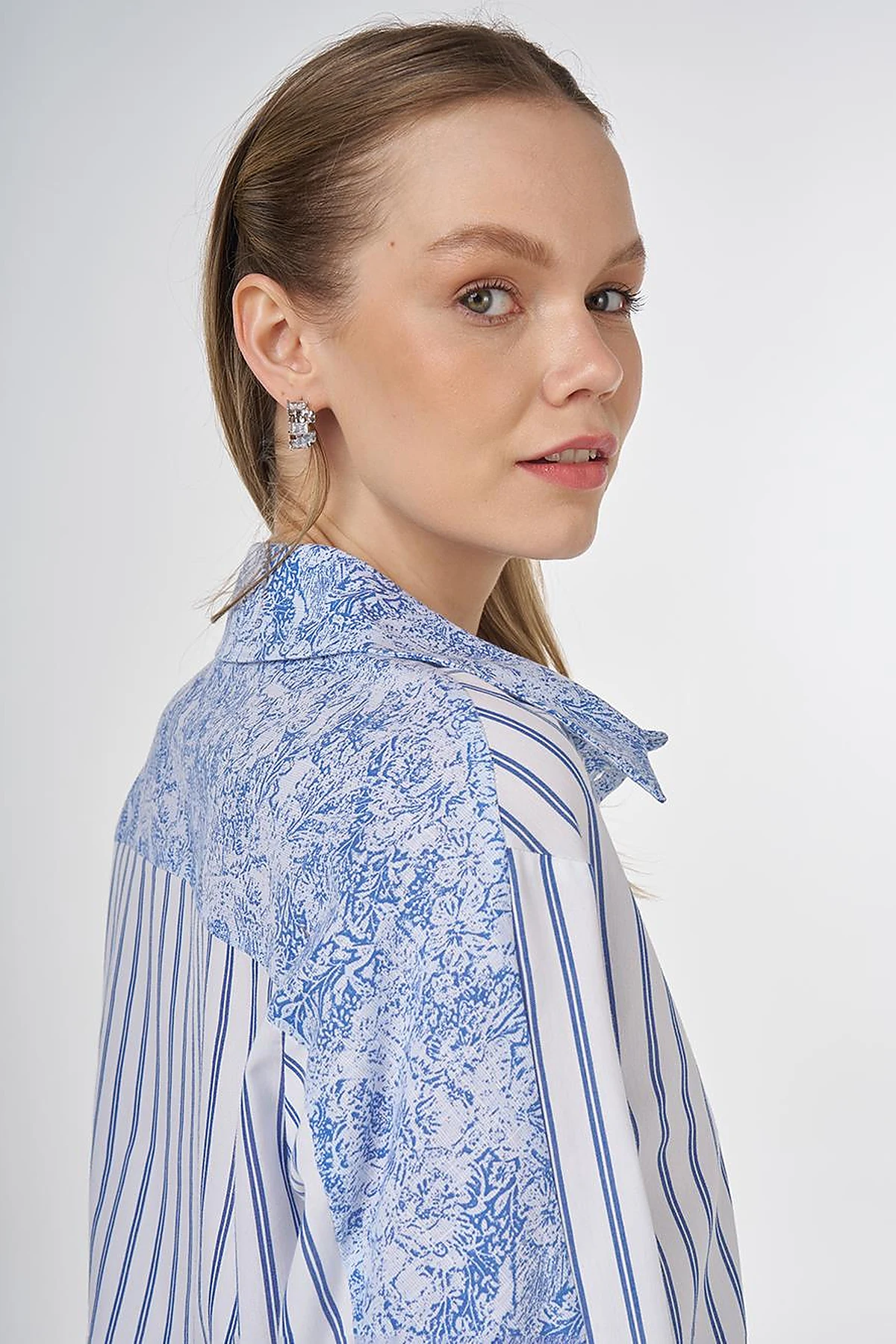 Fabric-Trimmed Striped Tunic Indigo 