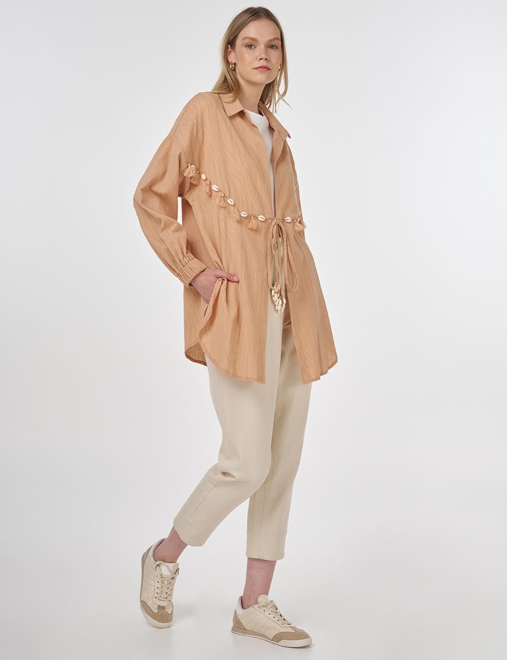Cotton Tunic with Seashell Embellishment Nude