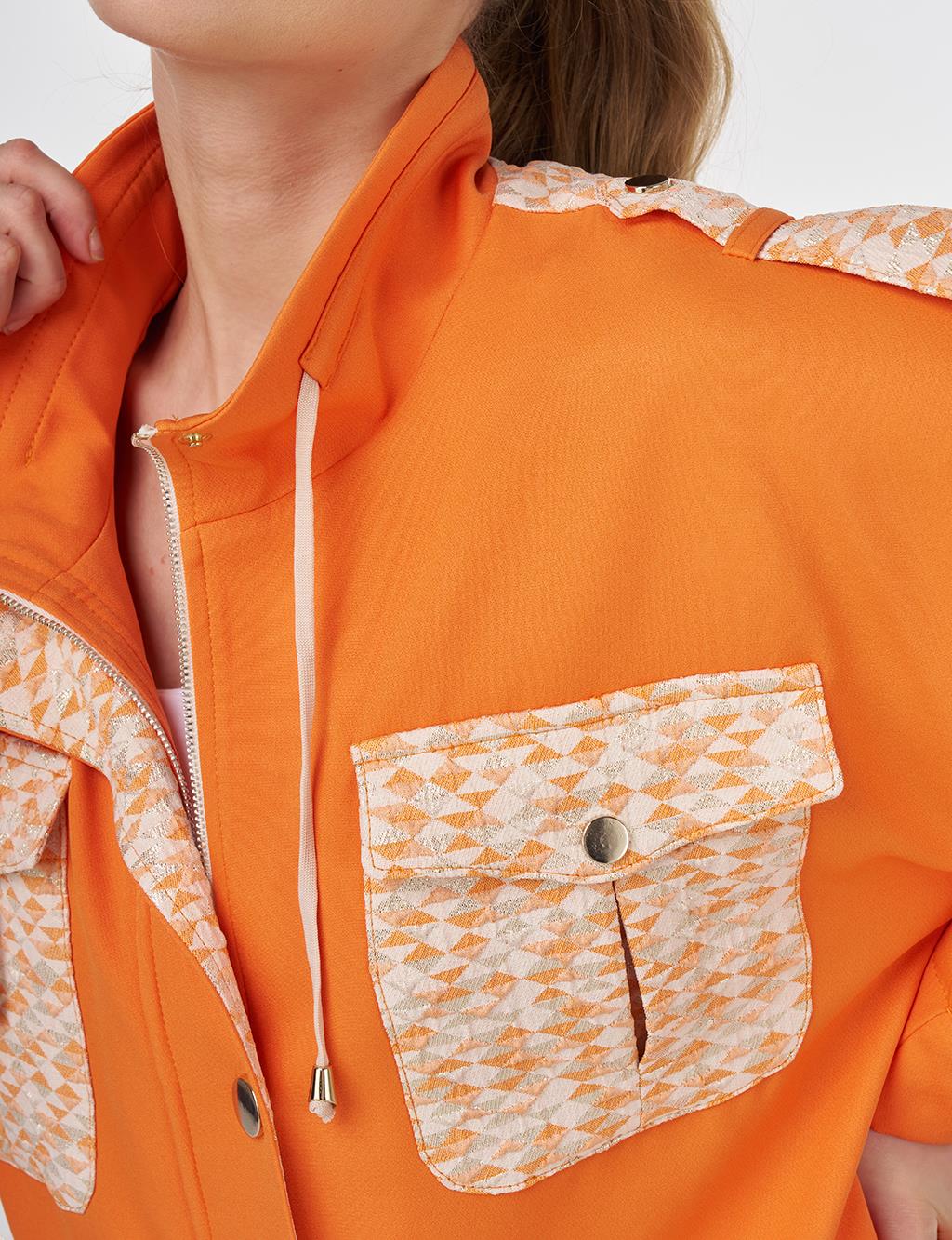 Stand-Up Collar Panelled Jacket Orange 