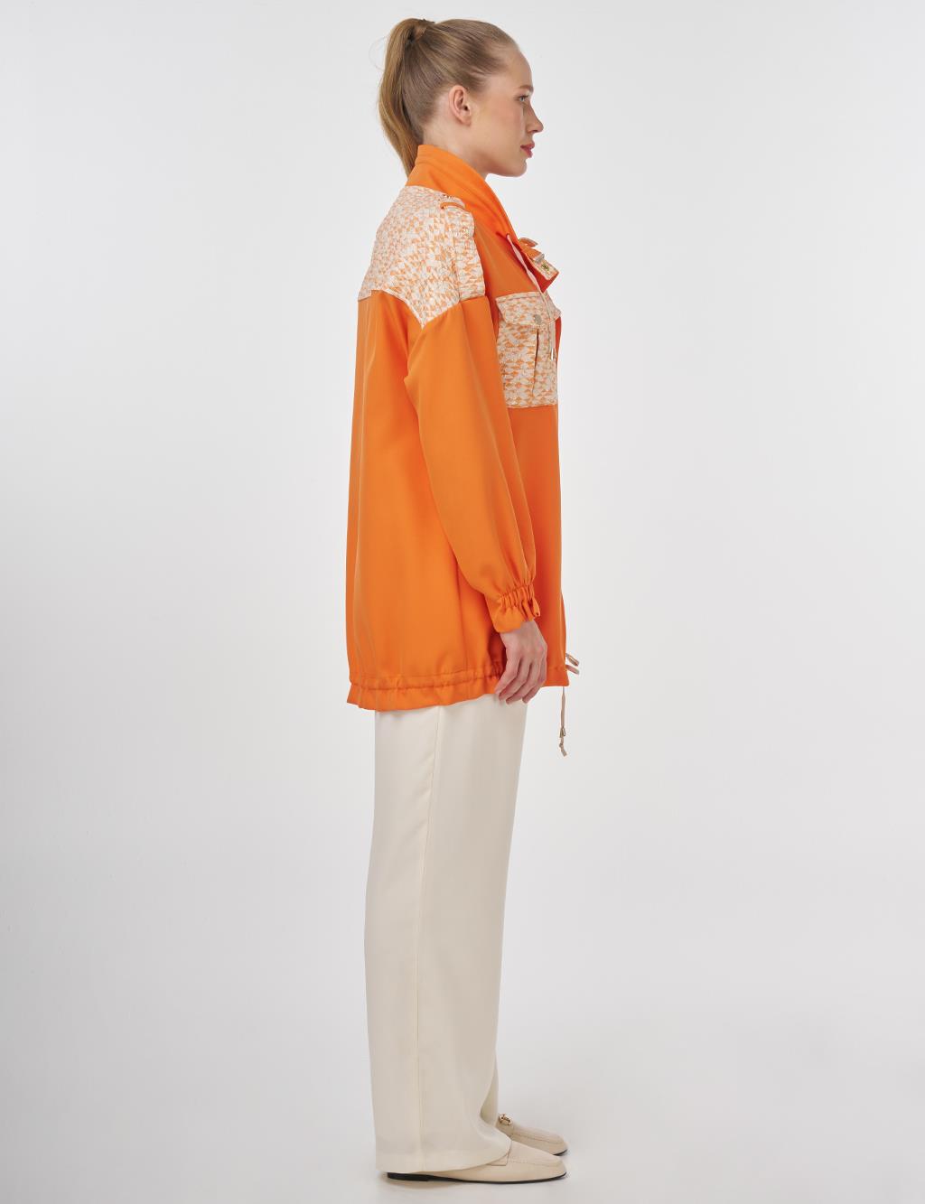 Stand-Up Collar Panelled Jacket Orange 