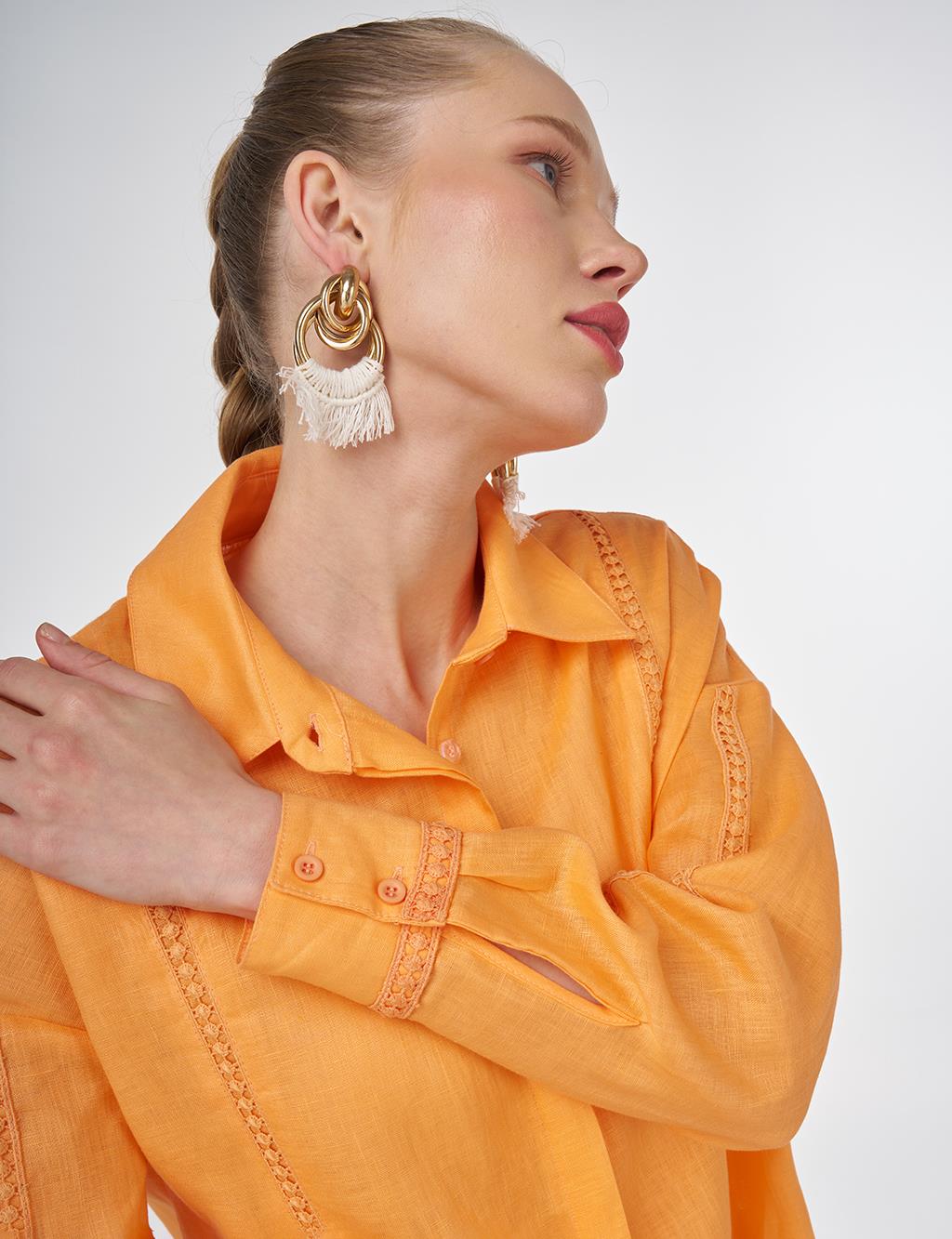Striped Embroidered Linen Tunic in Peach