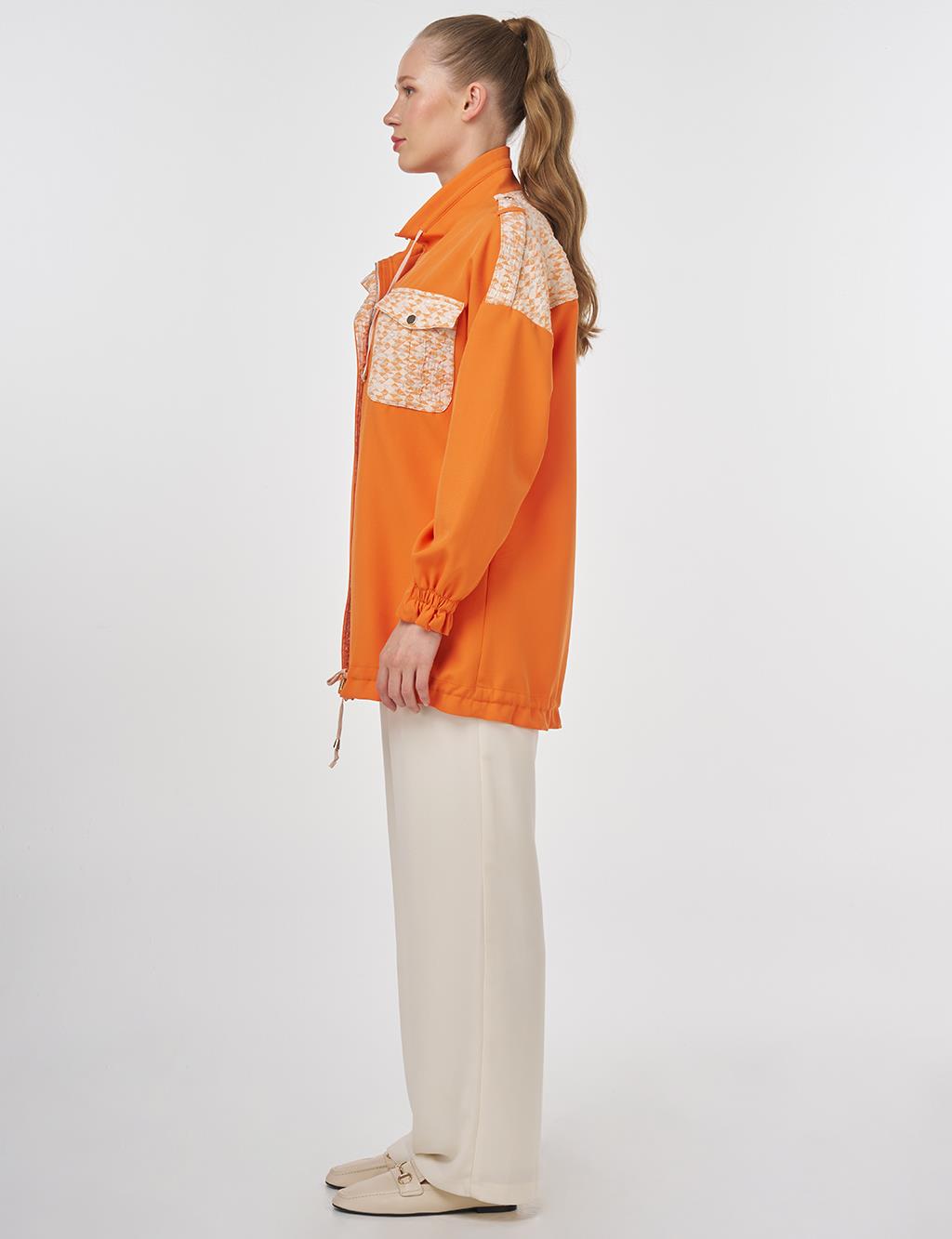Stand-Up Collar Panelled Jacket Orange 