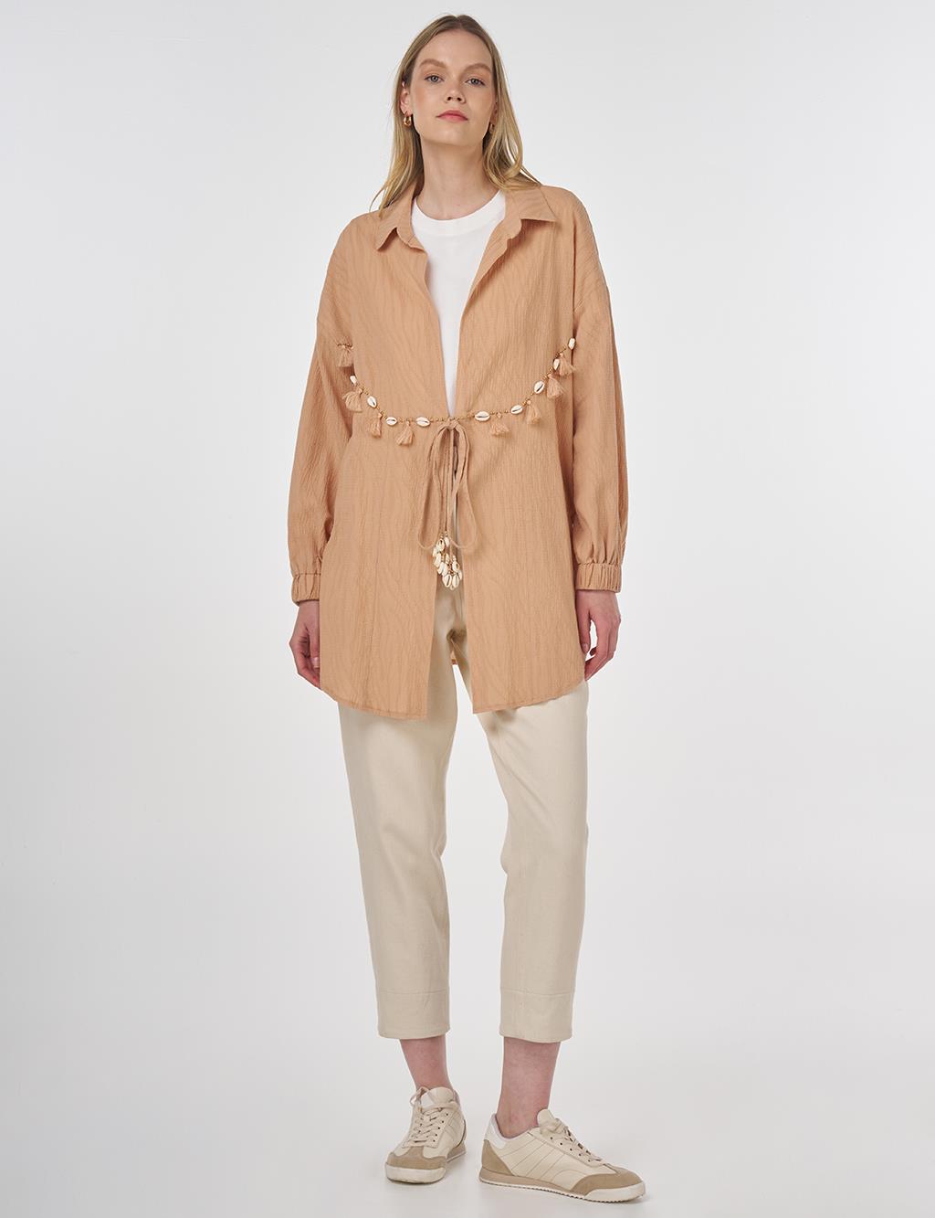 Cotton Tunic with Seashell Embellishment Nude