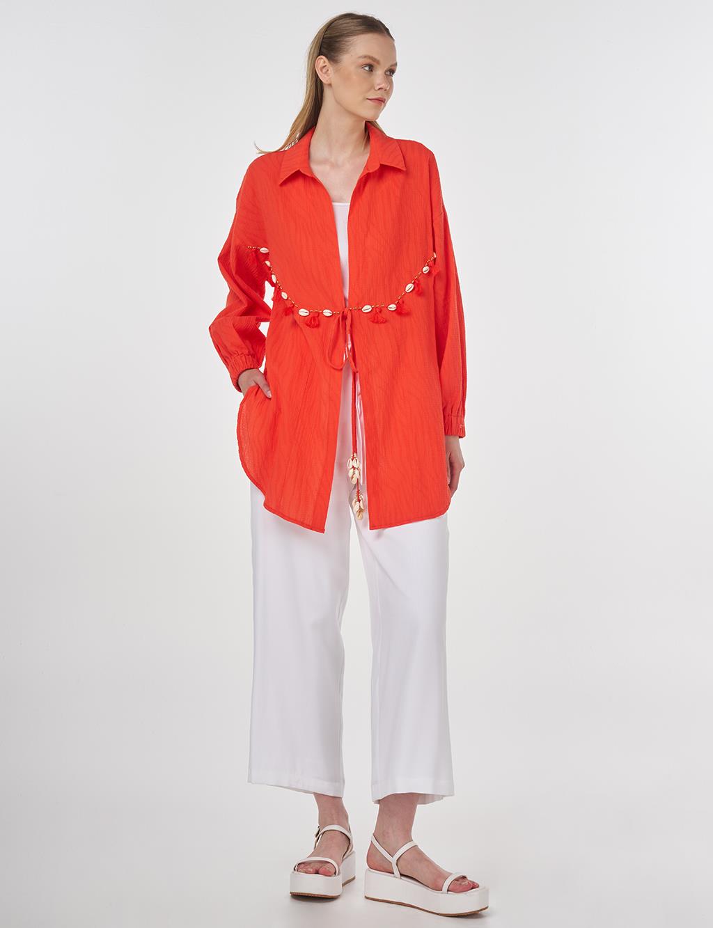 Cotton Tunic with Seashell Embellishment Coral
