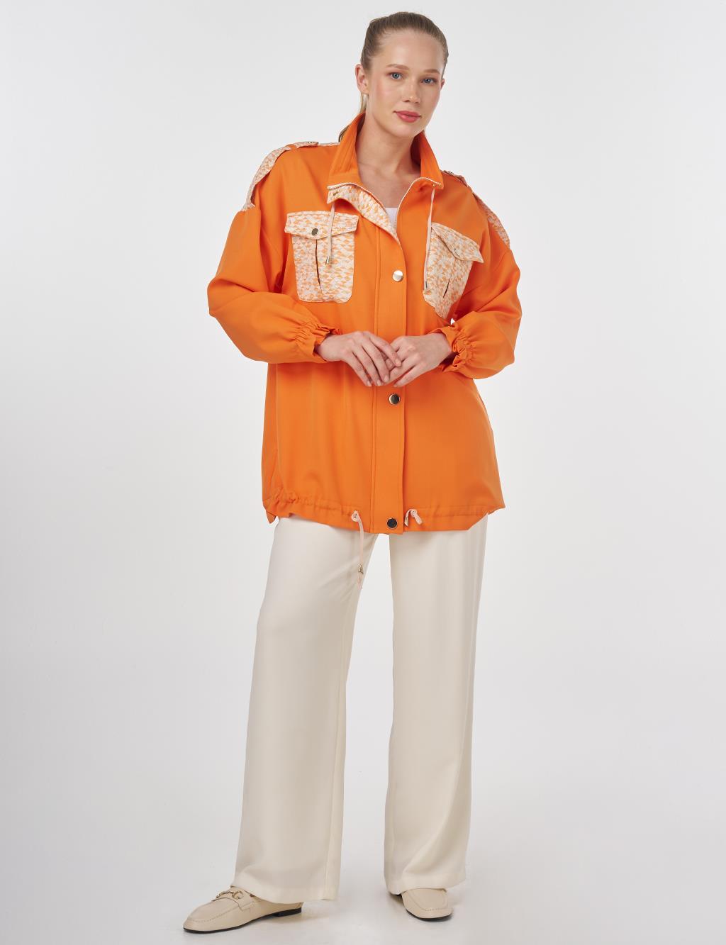 Stand-Up Collar Panelled Jacket Orange 