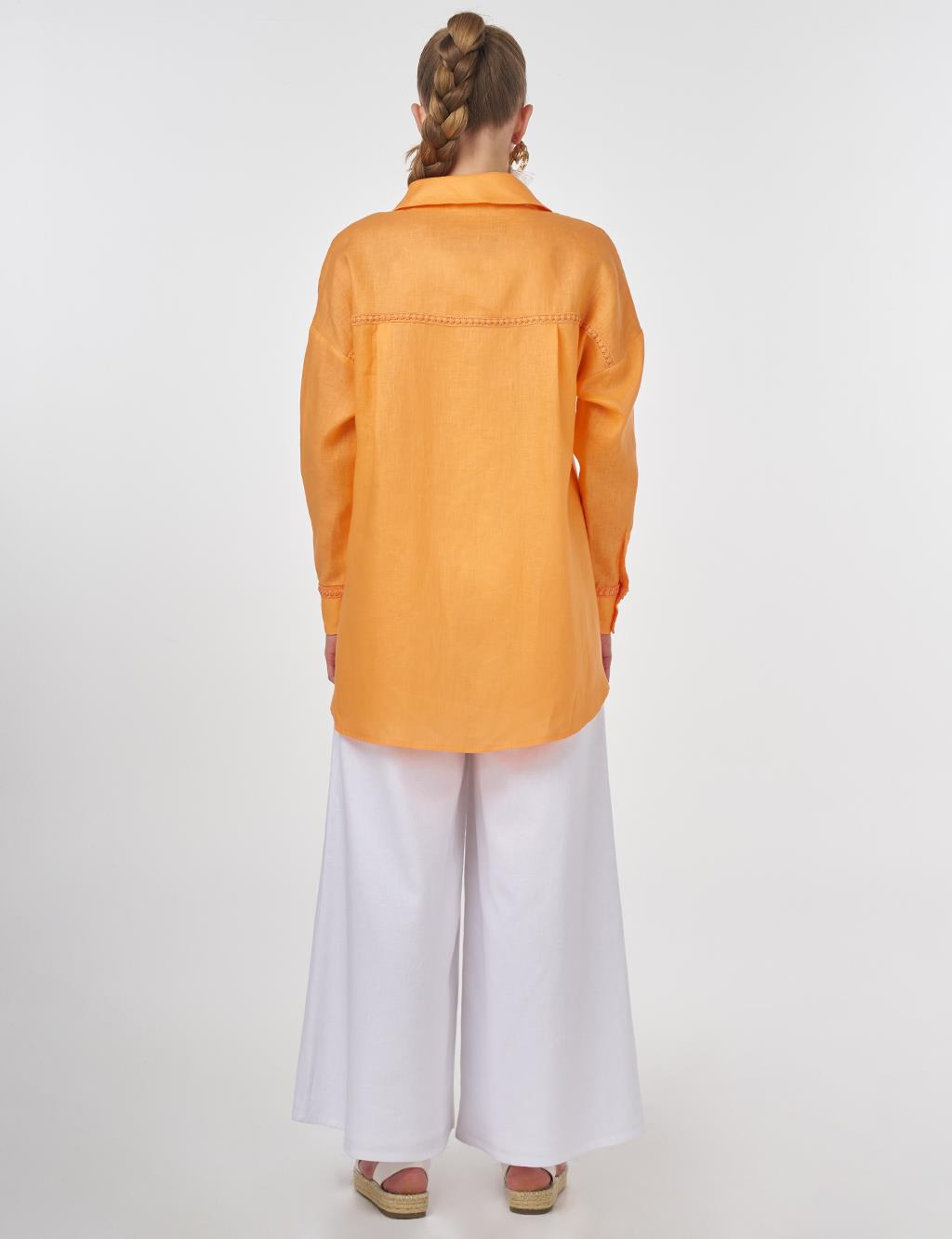 Striped Embroidered Linen Tunic in Peach
