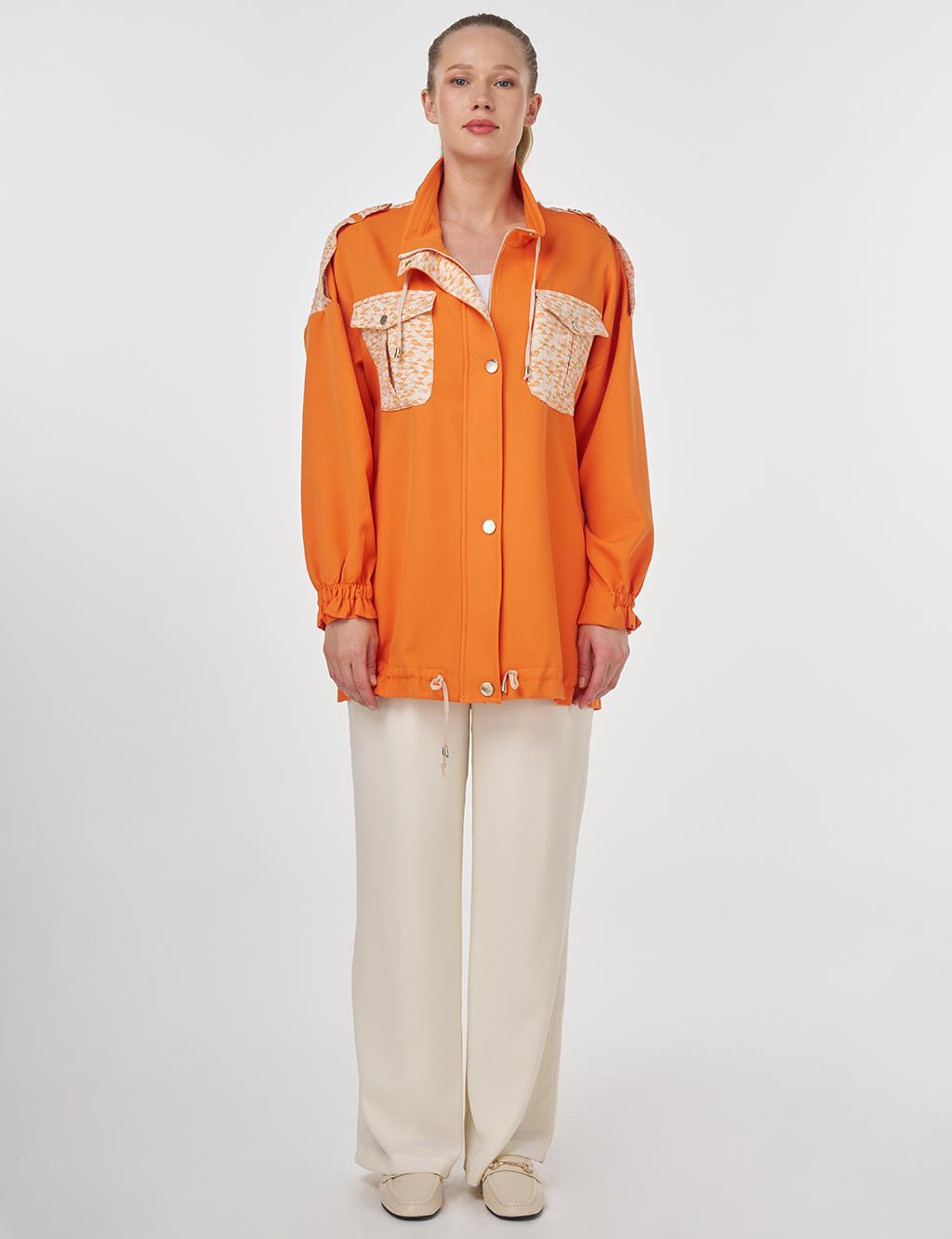 Stand-Up Collar Panelled Jacket Orange 
