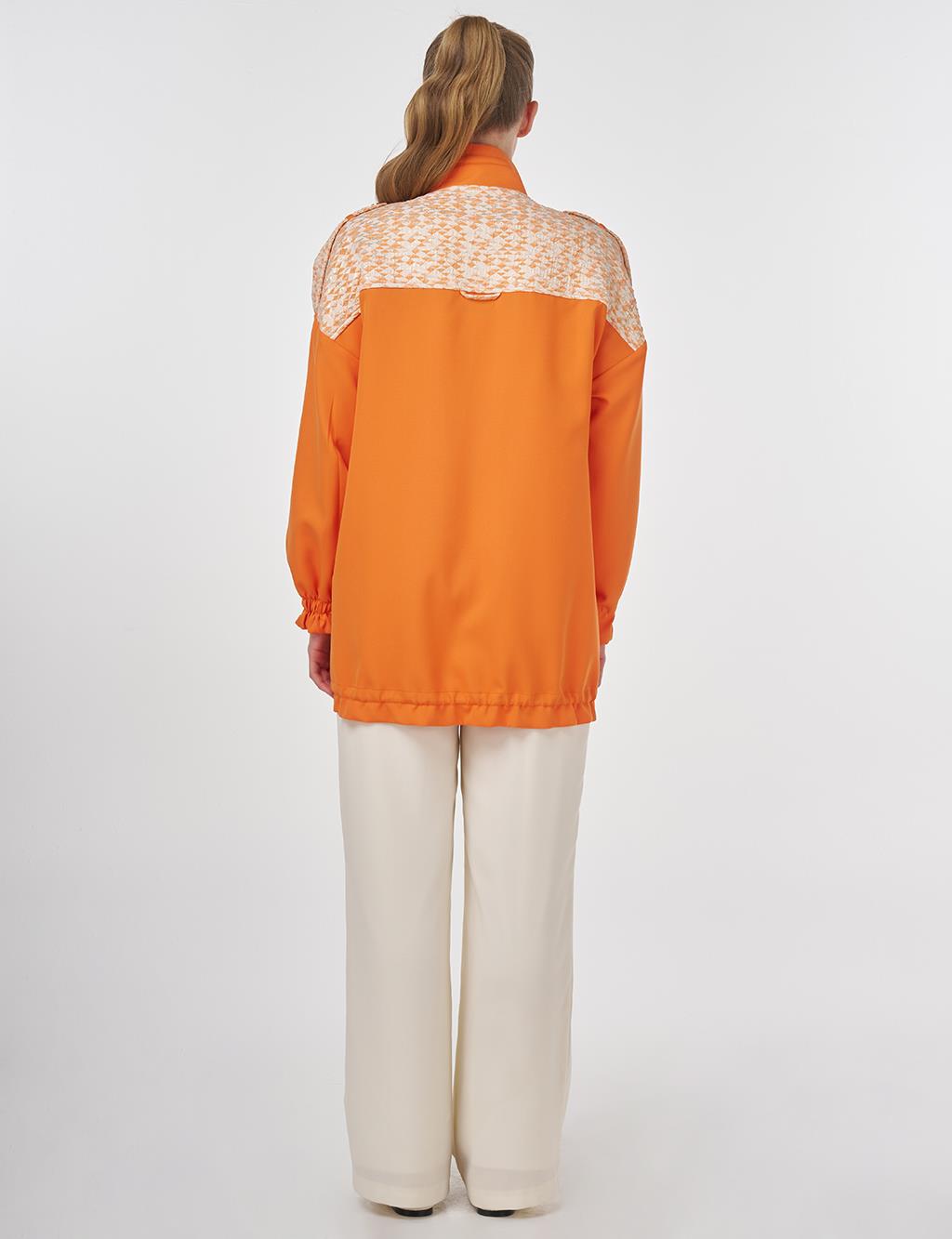Stand-Up Collar Panelled Jacket Orange 