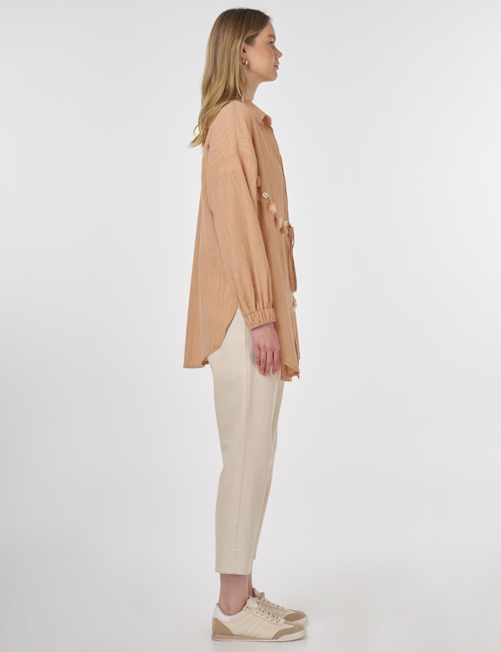 Cotton Tunic with Seashell Embellishment Nude