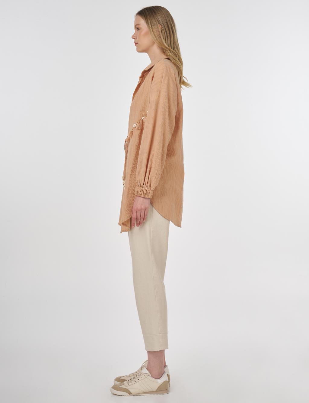 Cotton Tunic with Seashell Embellishment Nude