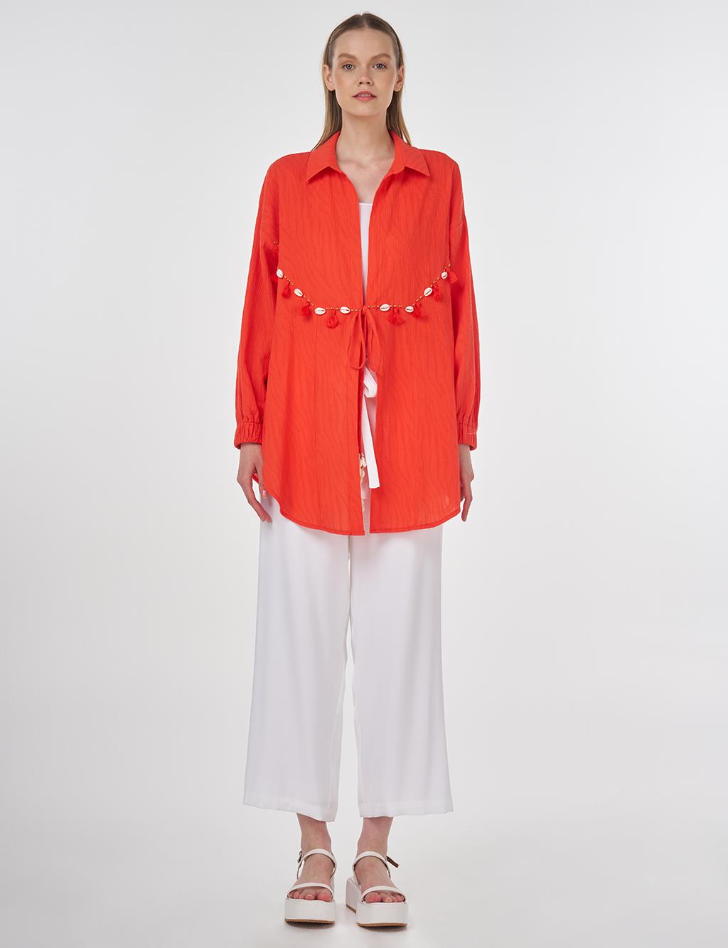 Cotton Tunic with Seashell Embellishment Coral