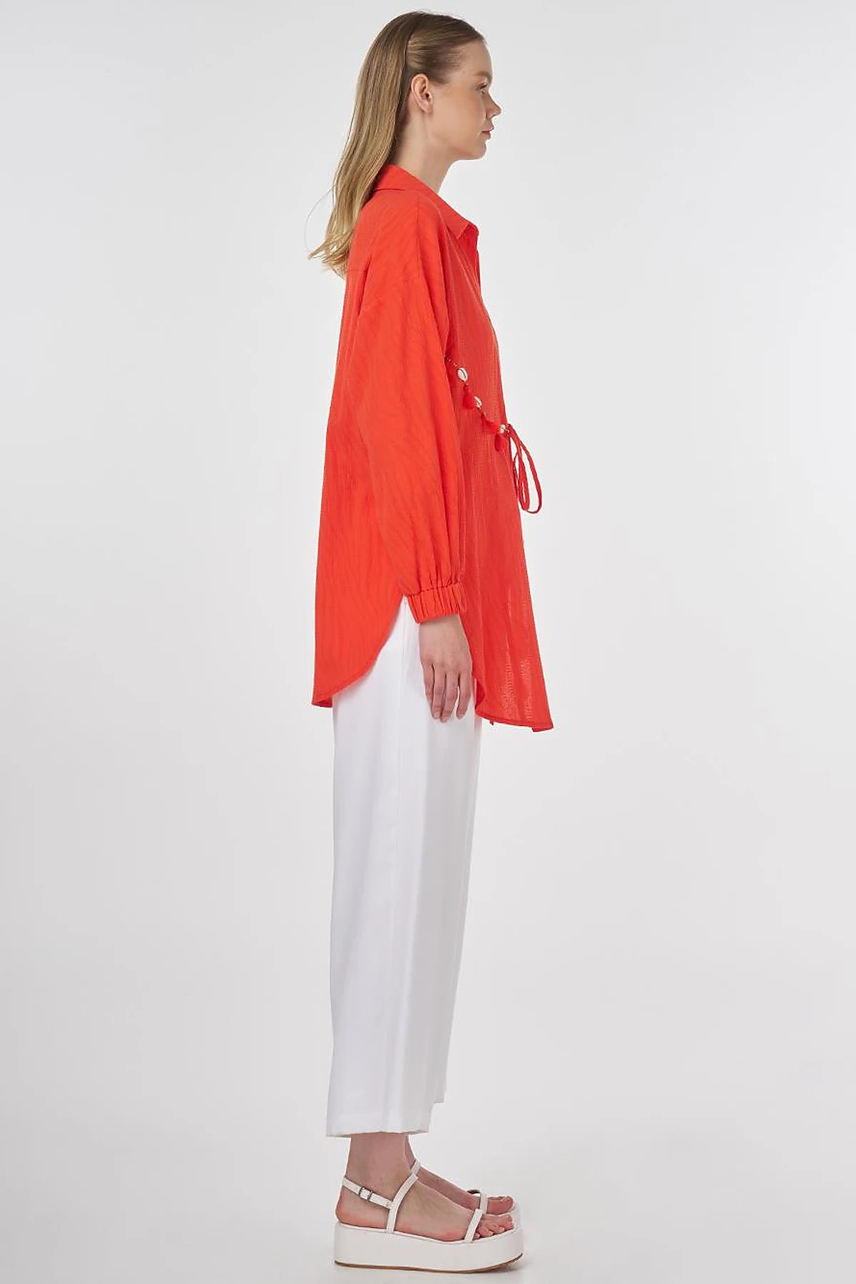 Cotton Tunic with Seashell Embellishment Coral