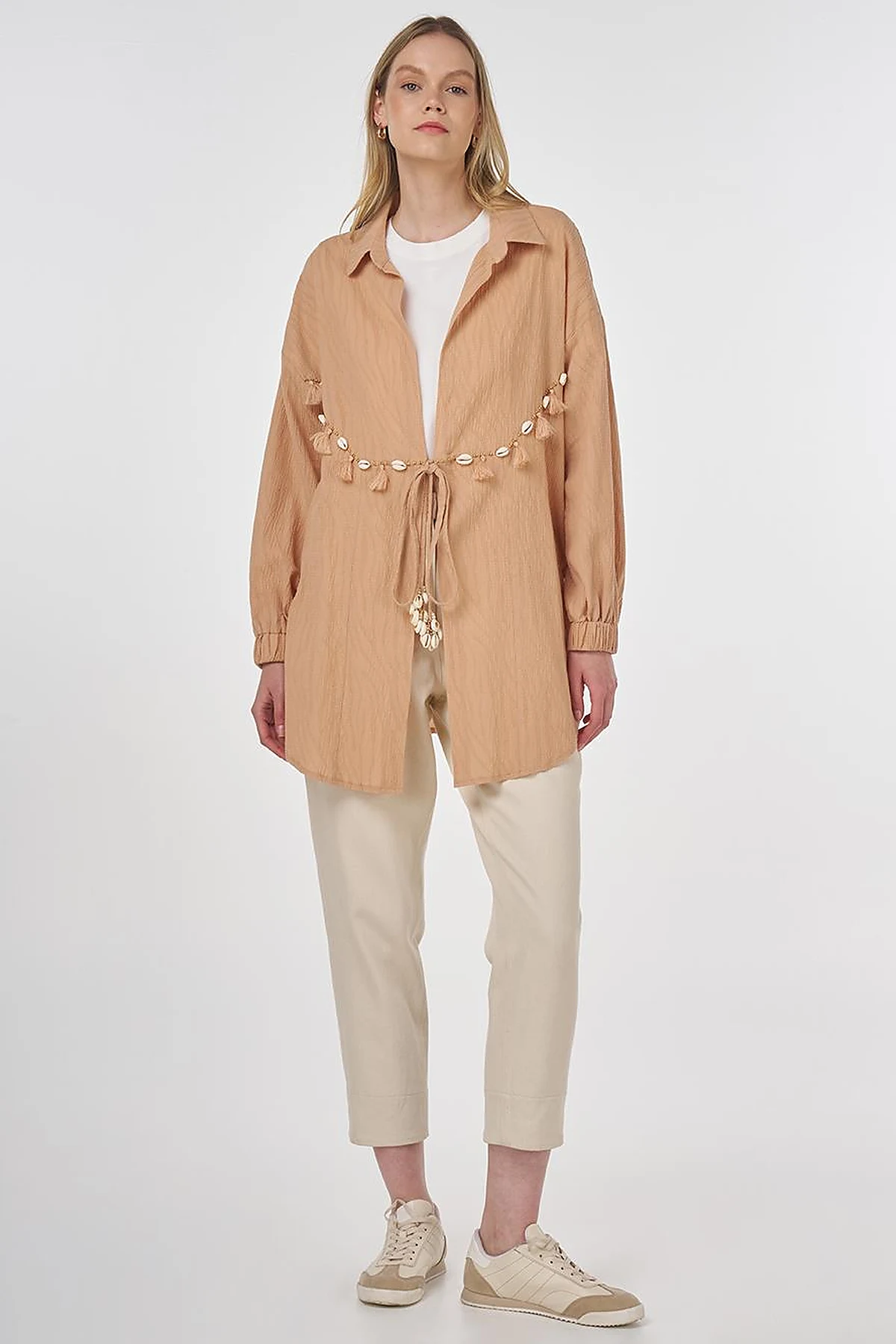Cotton Tunic with Seashell Embellishment Nude