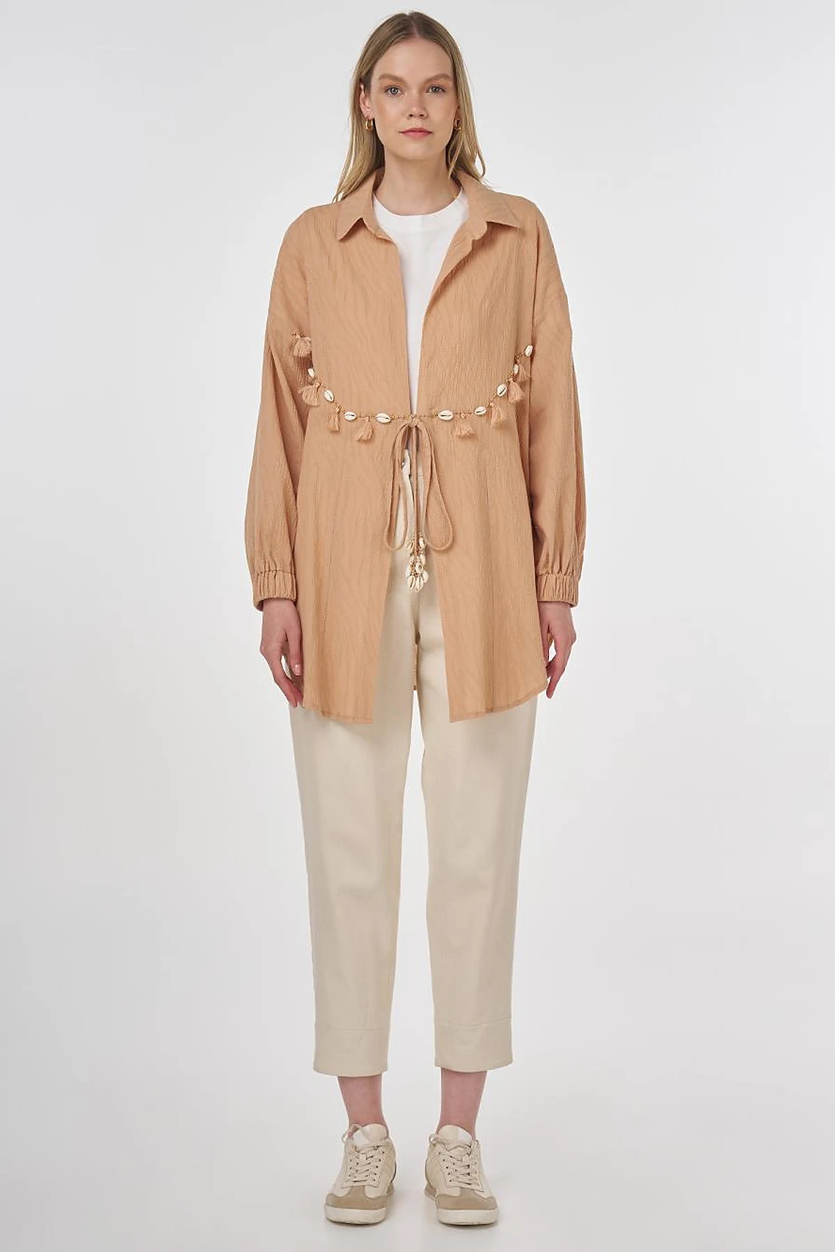 Cotton Tunic with Seashell Embellishment Nude