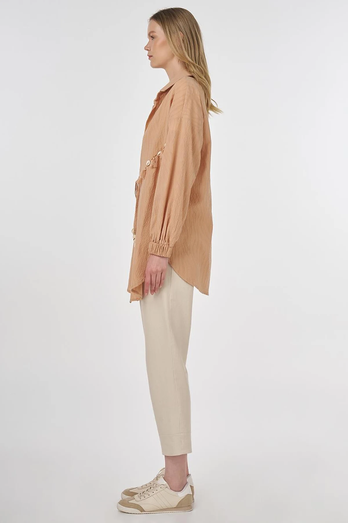 Cotton Tunic with Seashell Embellishment Nude