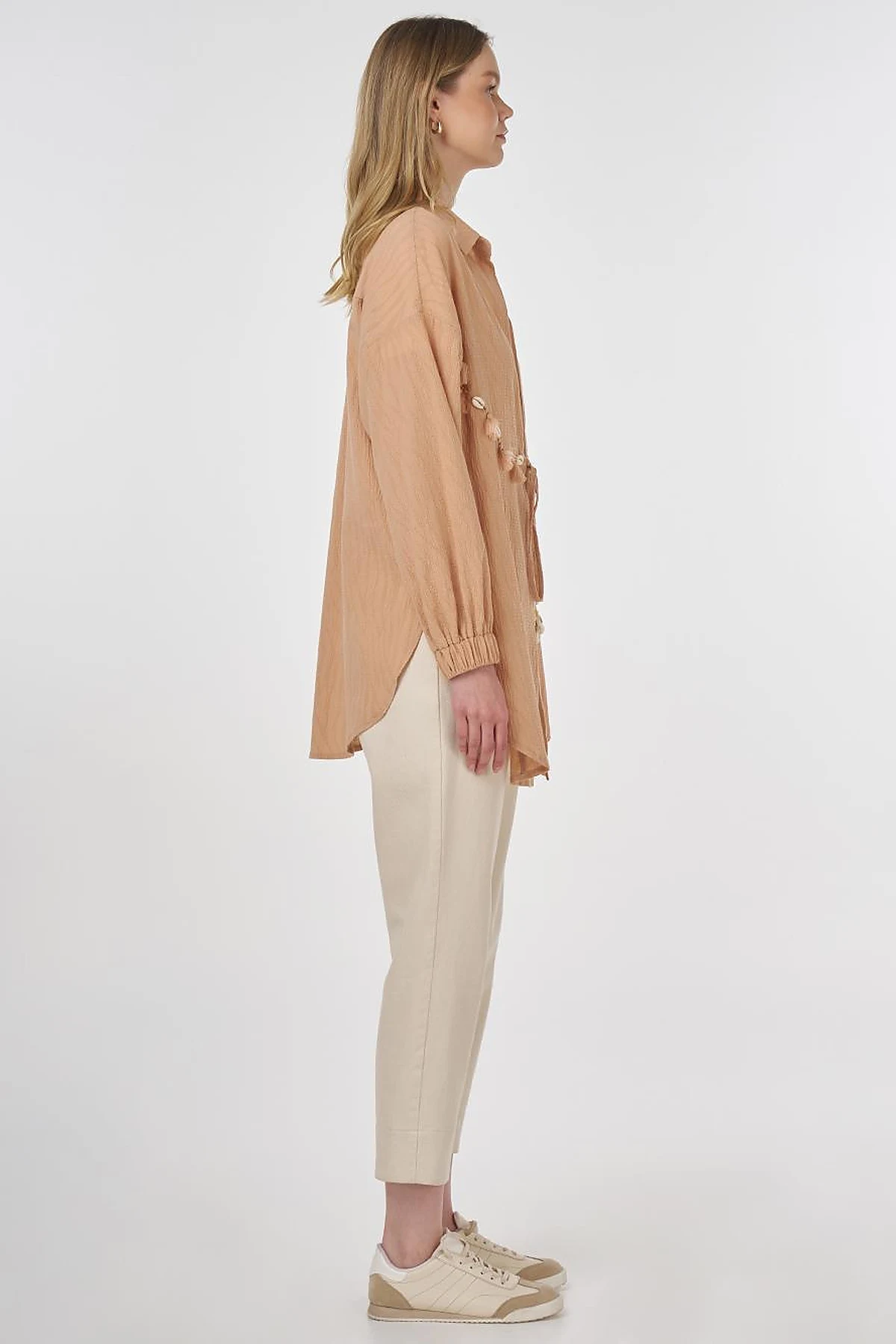 Cotton Tunic with Seashell Embellishment Nude