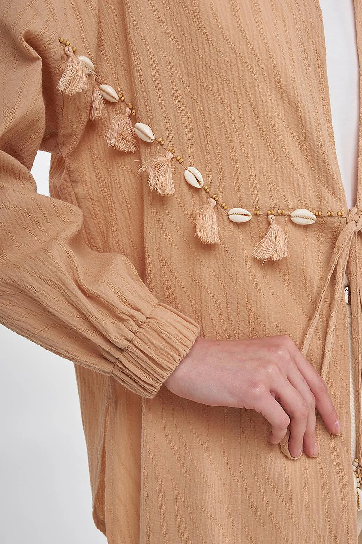 Cotton Tunic with Seashell Embellishment Nude