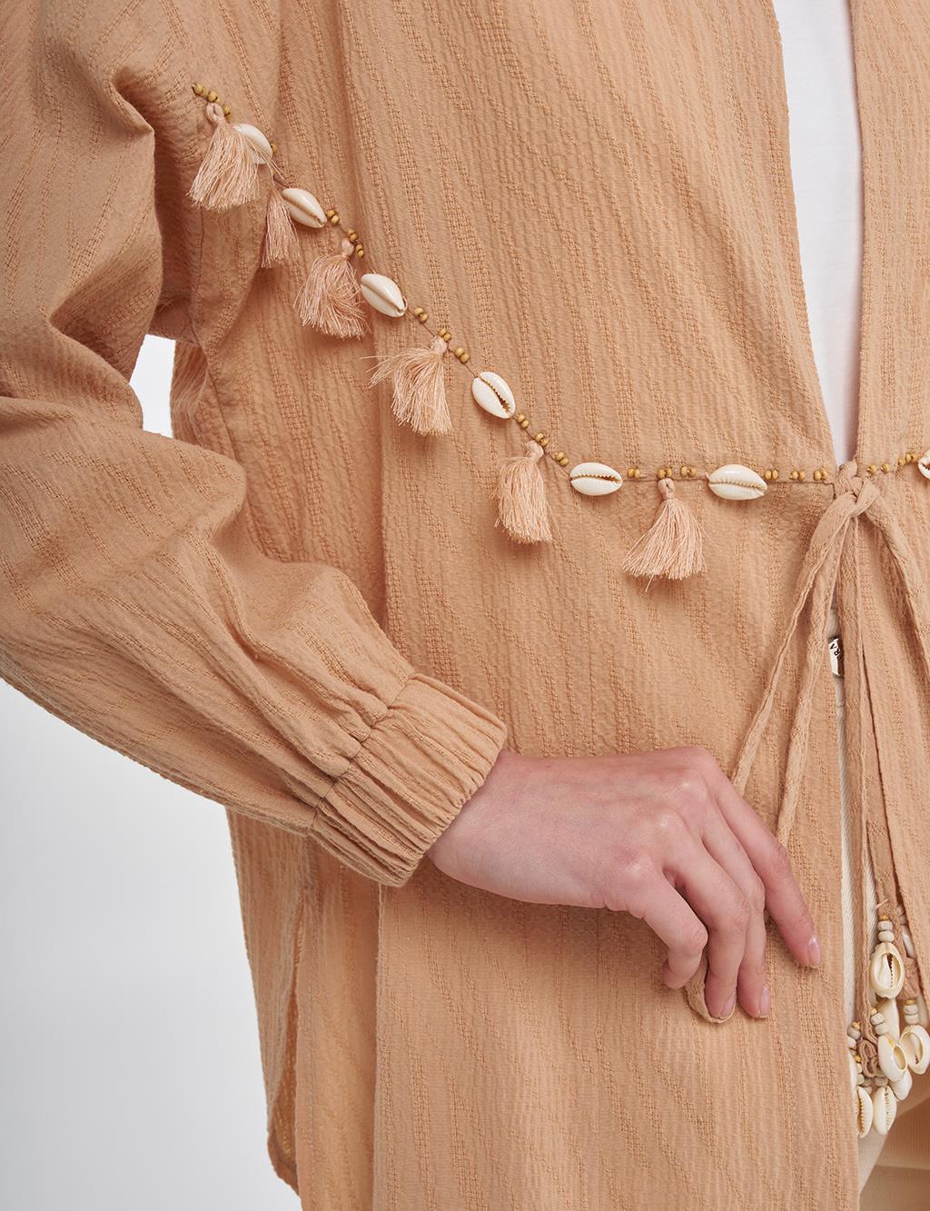 Cotton Tunic with Seashell Embellishment Nude