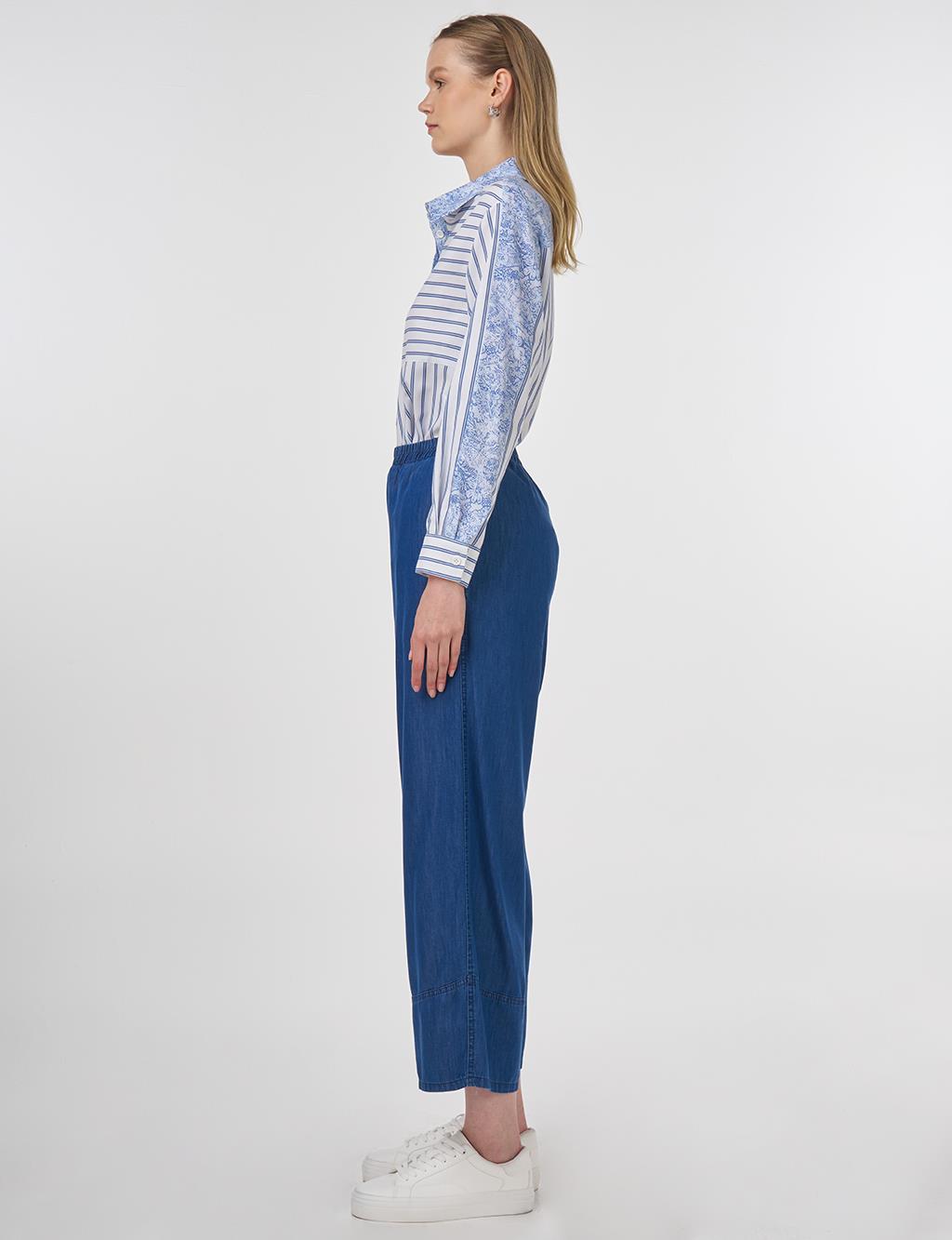Relaxed Fit Lyocell Trousers Indigo 