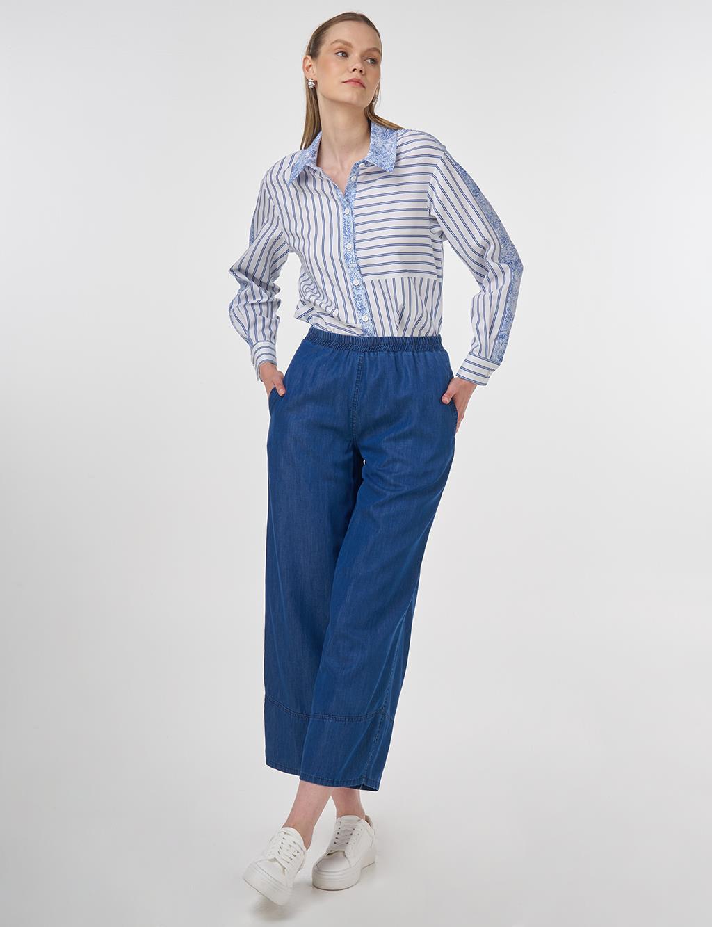 Relaxed Fit Lyocell Trousers Indigo 