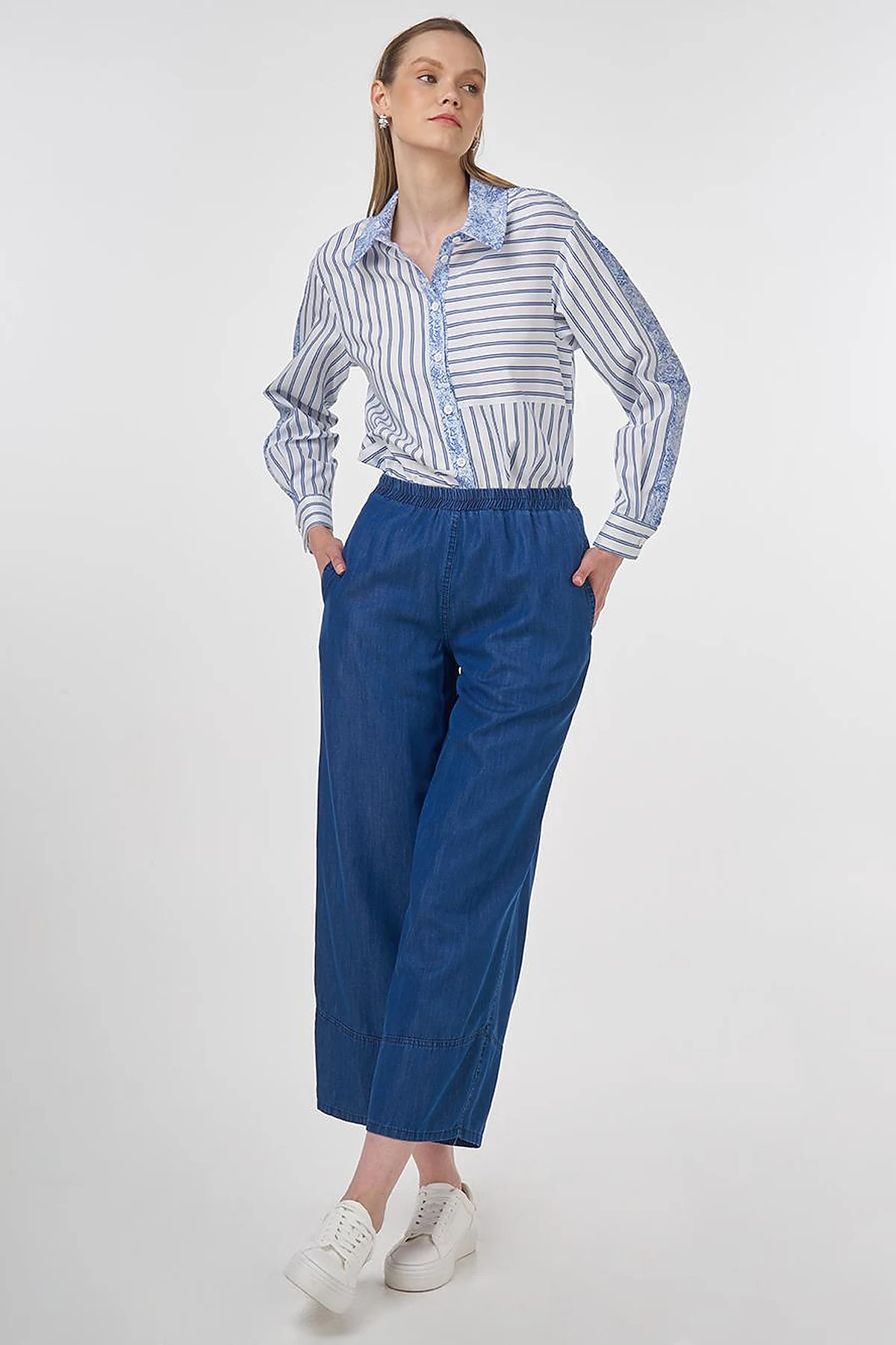 Relaxed Fit Lyocell Trousers Indigo 