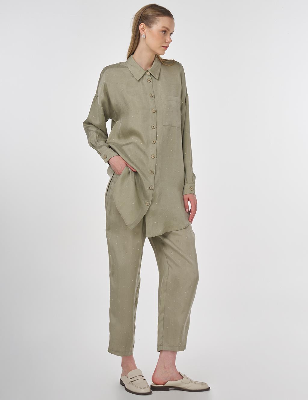 Hotfix Printed Lyocell Two-Piece Set in Mold Green