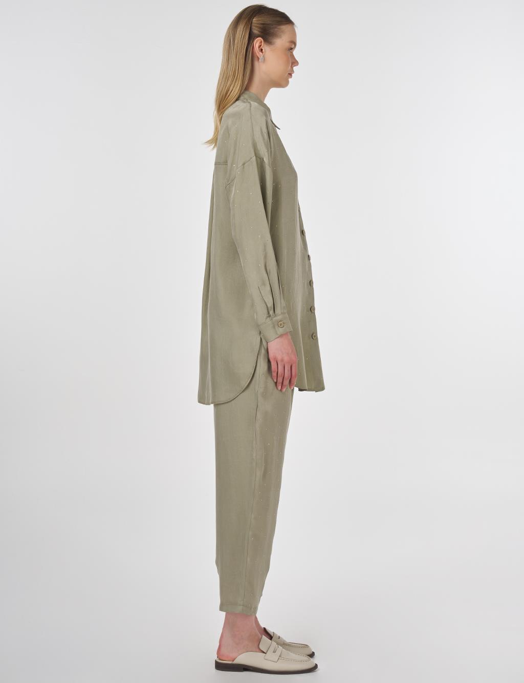 Hotfix Printed Lyocell Two-Piece Set in Mold Green