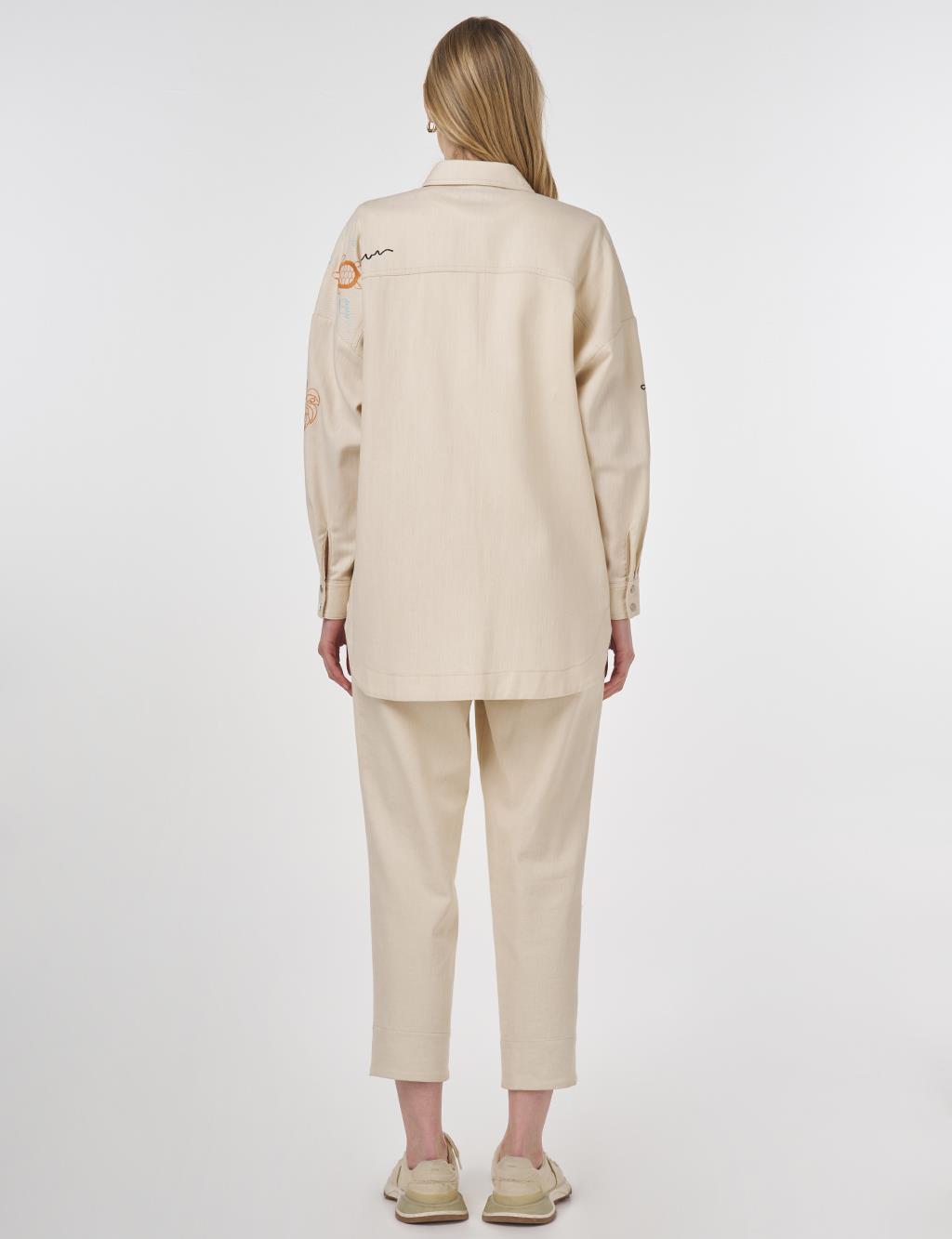 Embroidered Denim Tunic Cream 