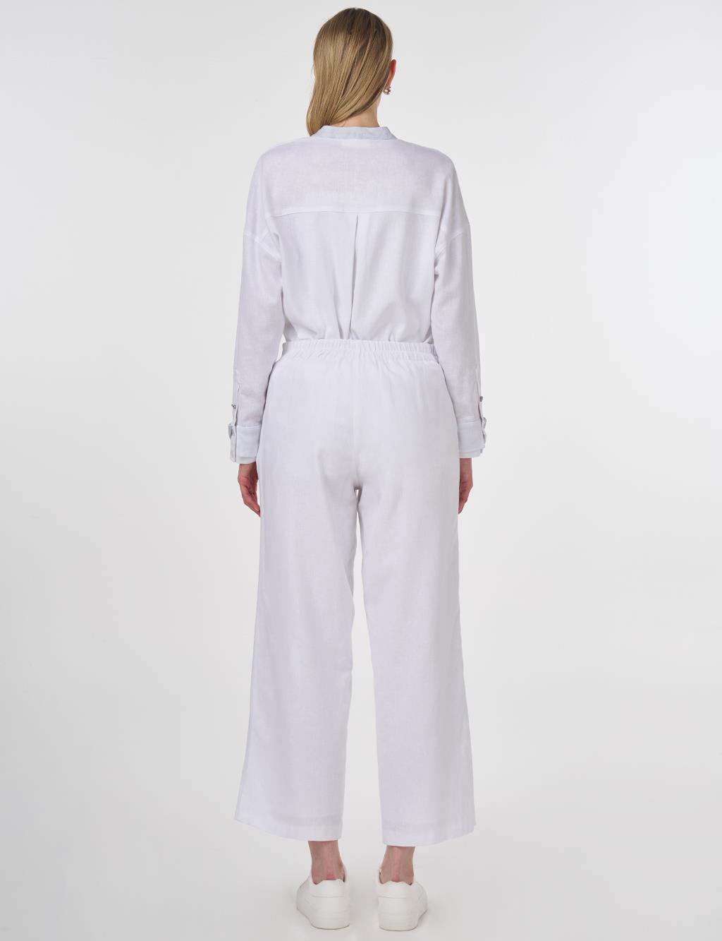 Linen-Blend High-Waisted Pants in Optical White