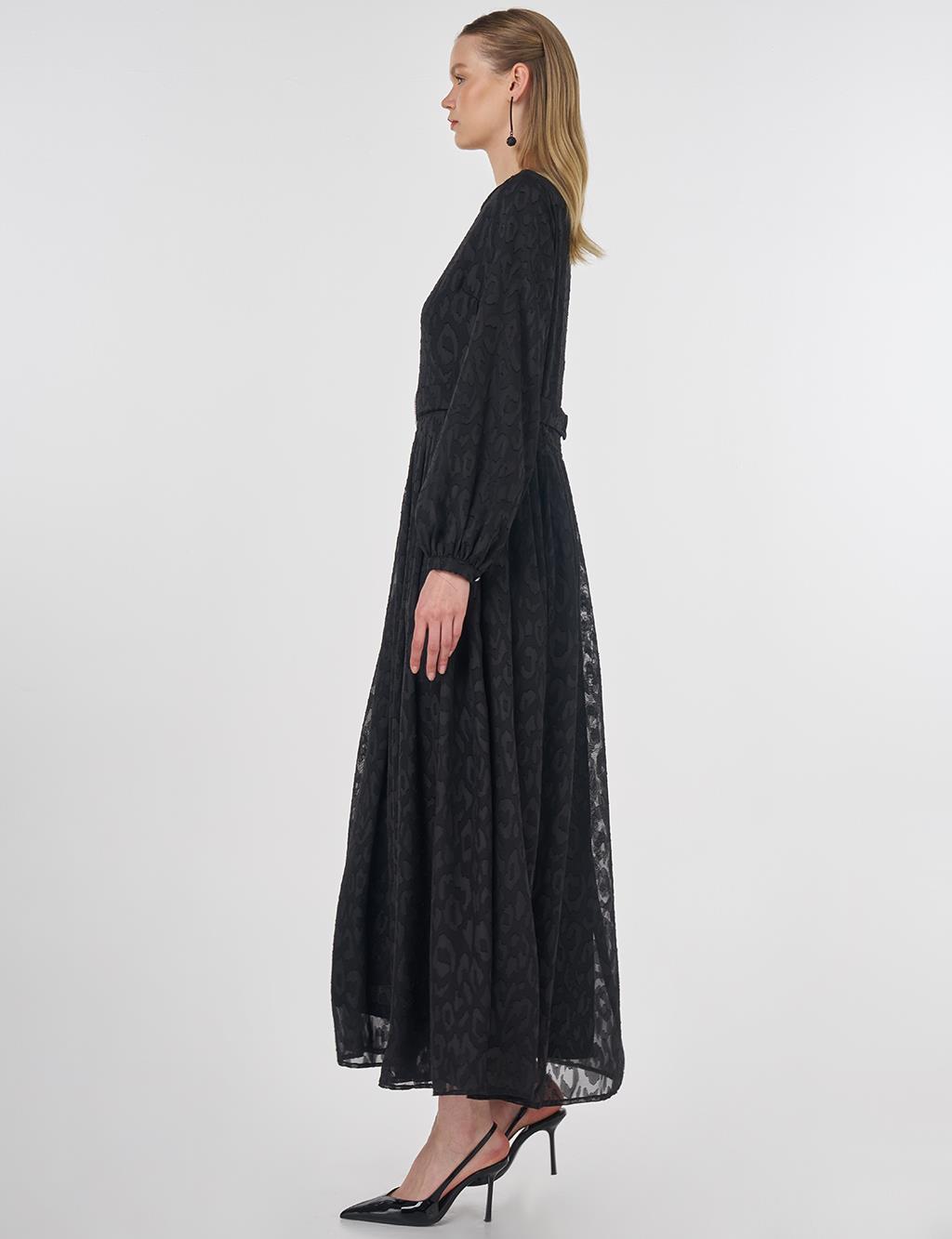 Jacquard Dress with Metal Accessories Black
