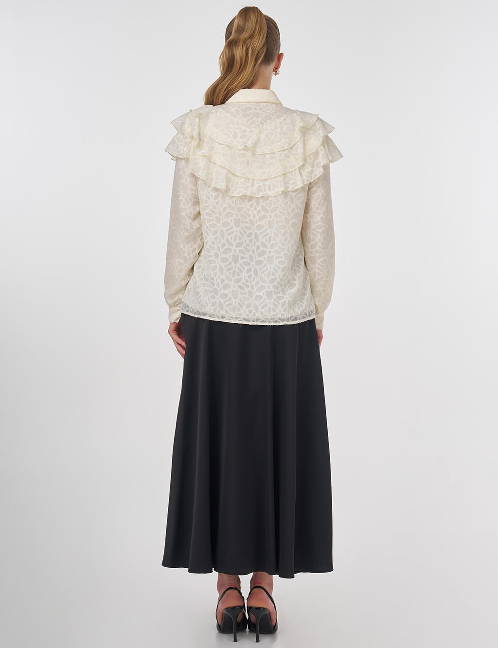Ruffled Jacquard Blouse Ecru
