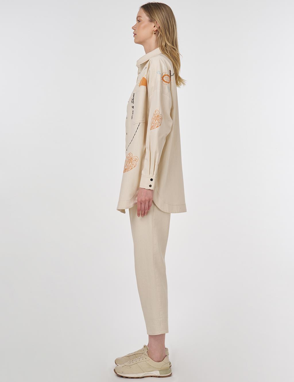 Embroidered Denim Tunic Cream 