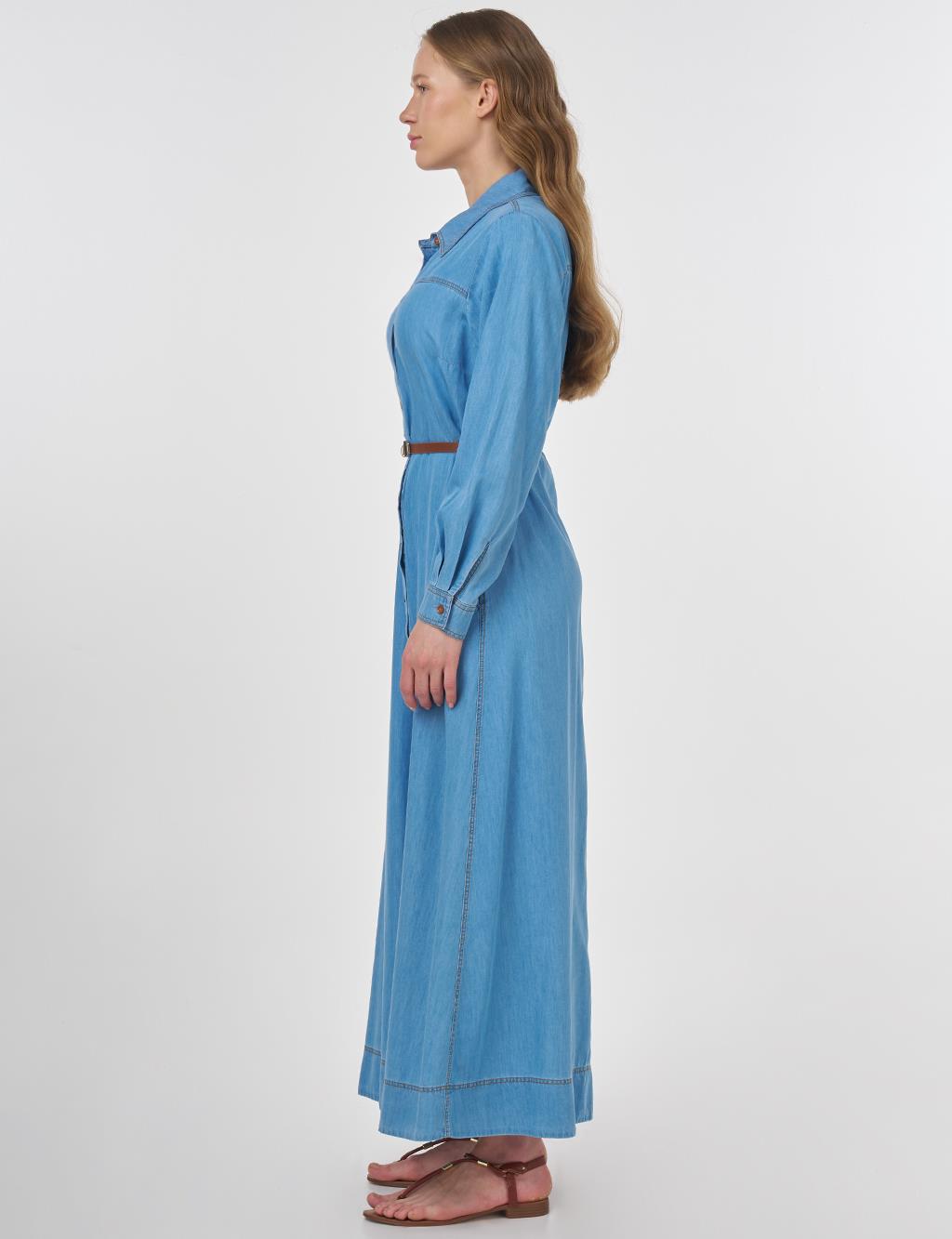 Belted Lyocell Dress Ice Blue